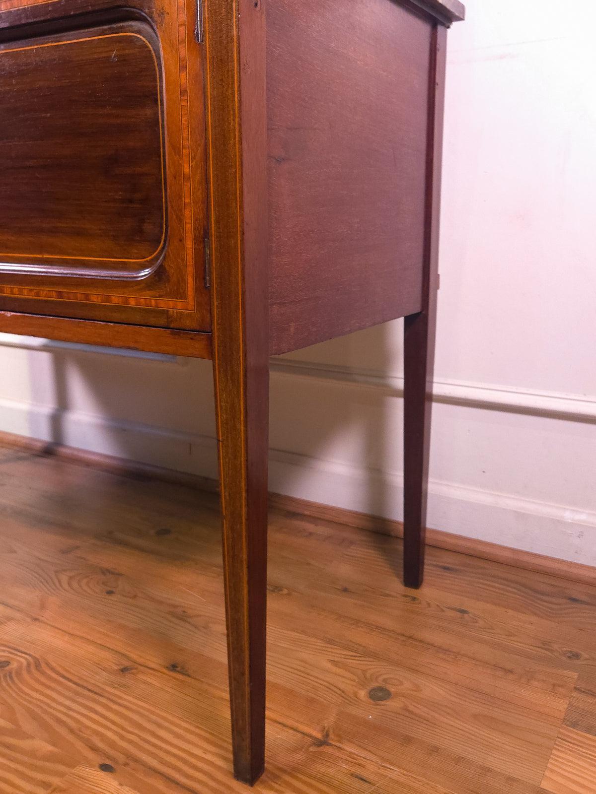 Antique English Inlaid Mahogany, Marble Top and Back, Washstand c.1900