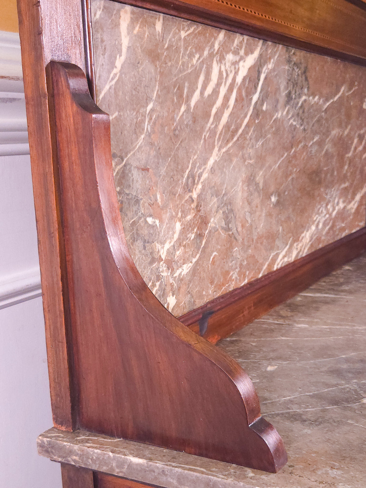 Antique English Inlaid Mahogany, Marble Top and Back, Washstand c.1900