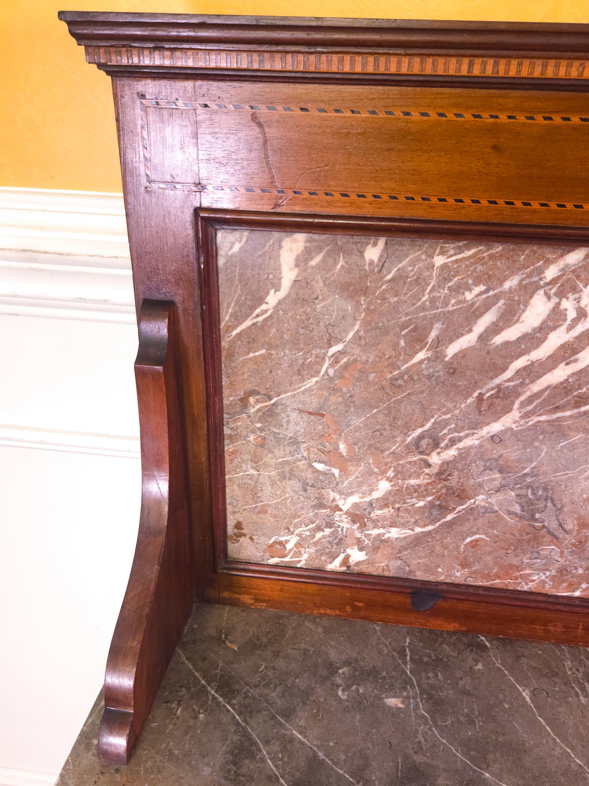 Antique English Inlaid Mahogany, Marble Top and Back, Washstand c.1900