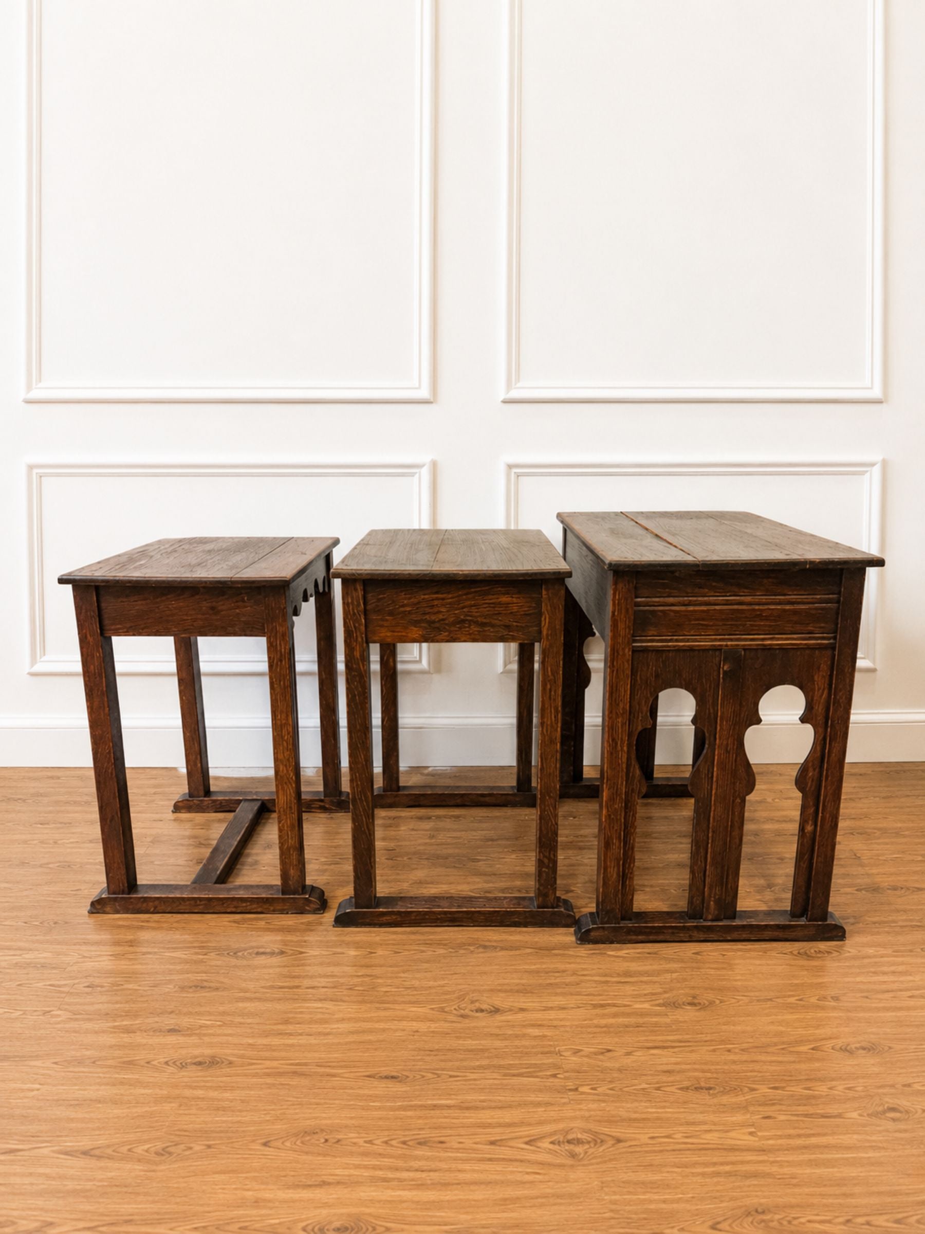 Early 20th Century English Oak Nesting Tables — Set of Three
