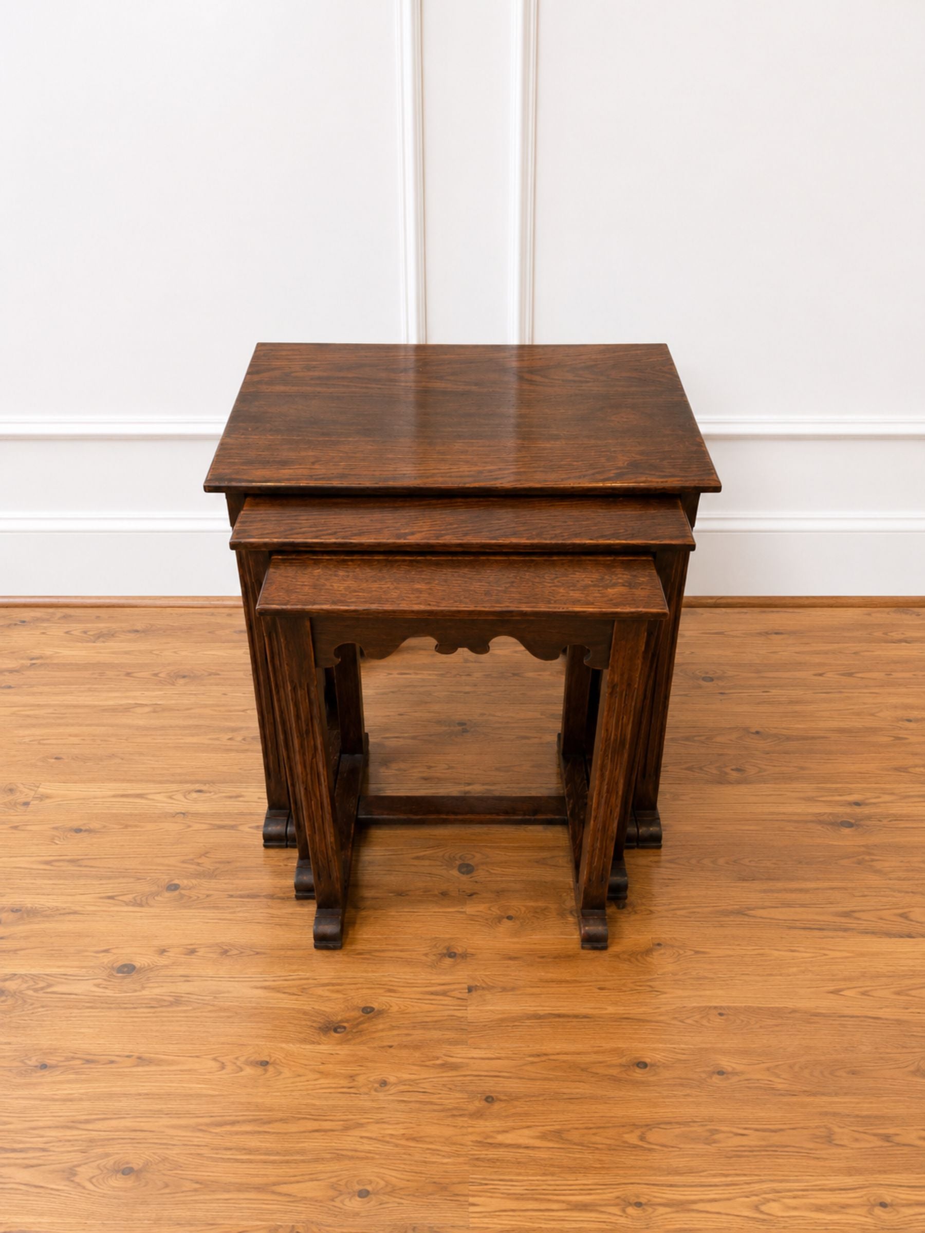 Early 20th Century English Oak Nesting Tables — Set of Three