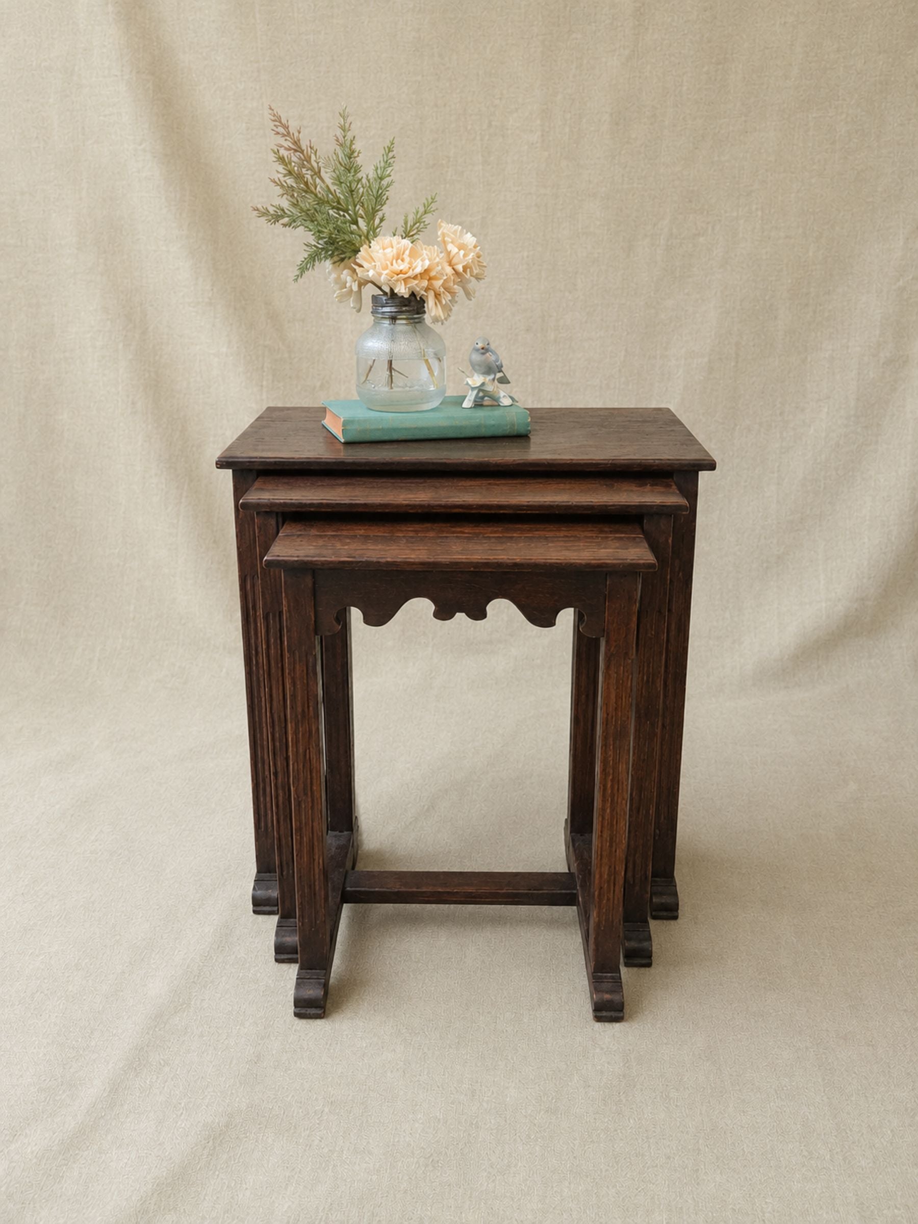 Early 20th Century English Oak Nesting Tables — Set of Three