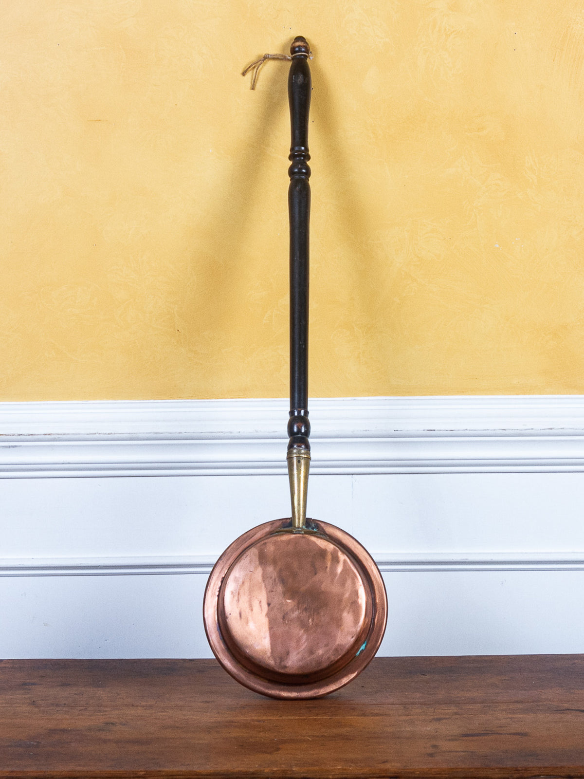 Antique Copper Bed Warmer with Brass Fittings & Long Turned Wooden Handle