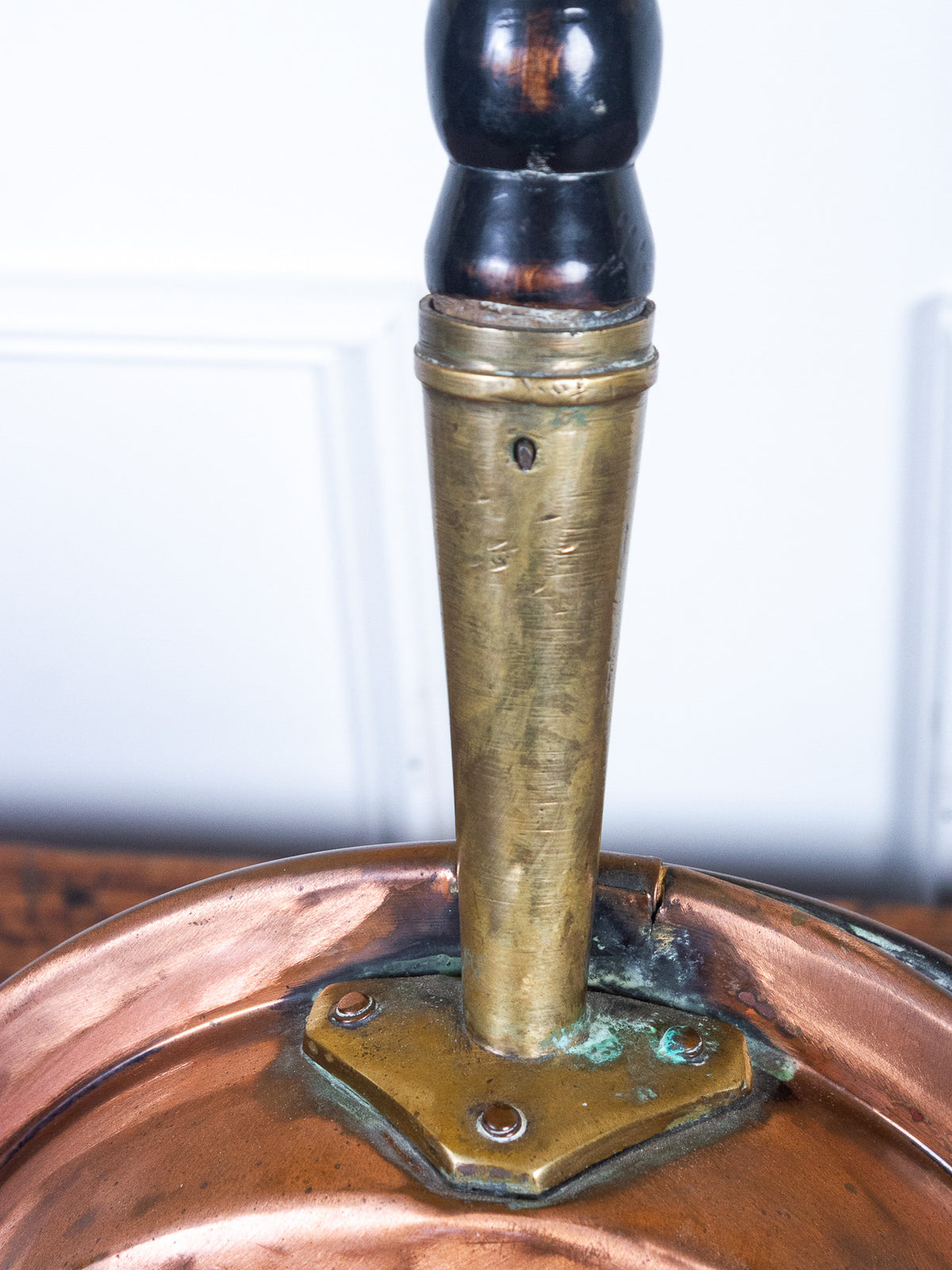 Antique Copper Bed Warmer with Brass Fittings & Long Turned Wooden Handle