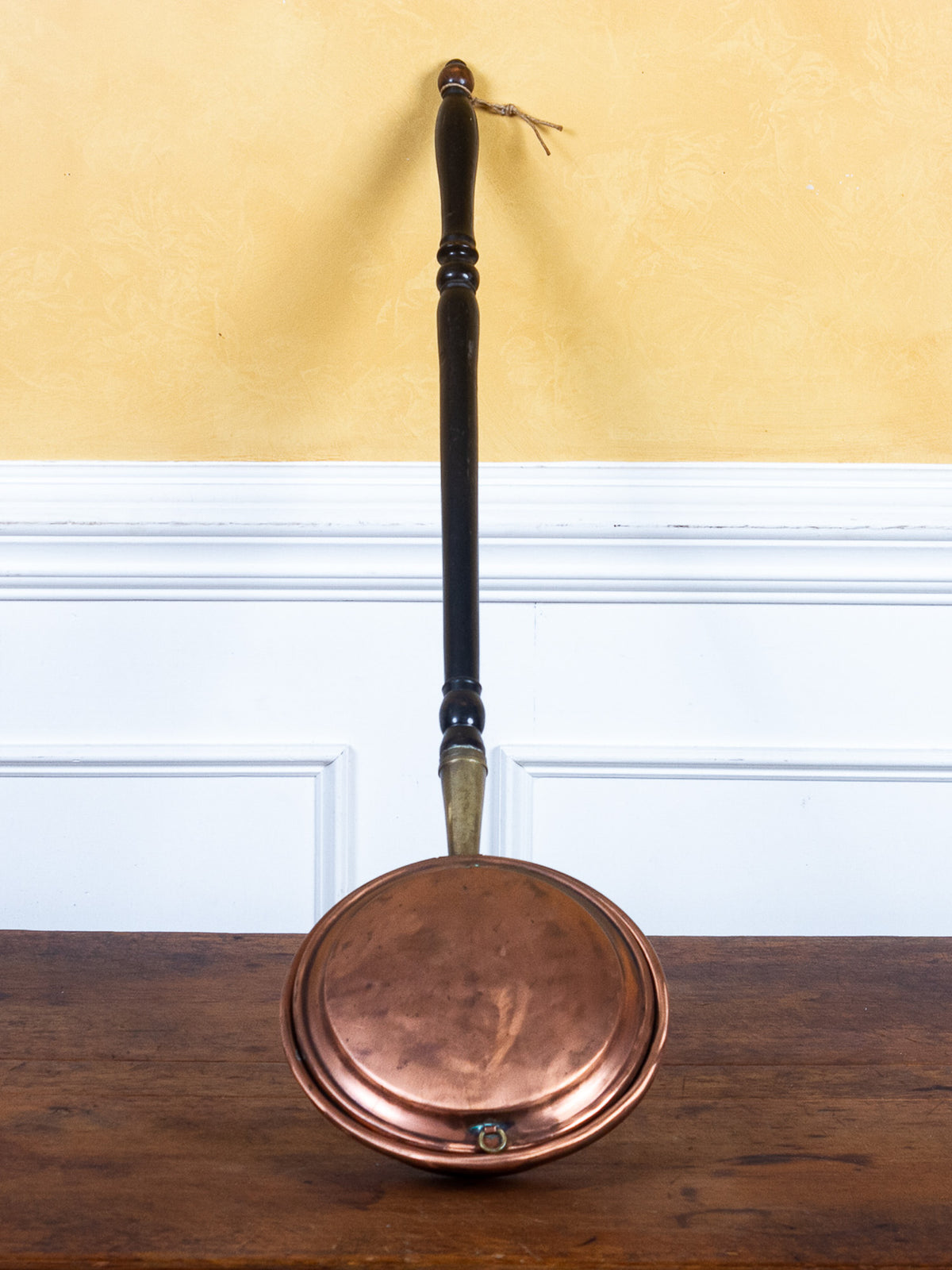 Antique Copper Bed Warmer with Brass Fittings & Long Turned Wooden Handle