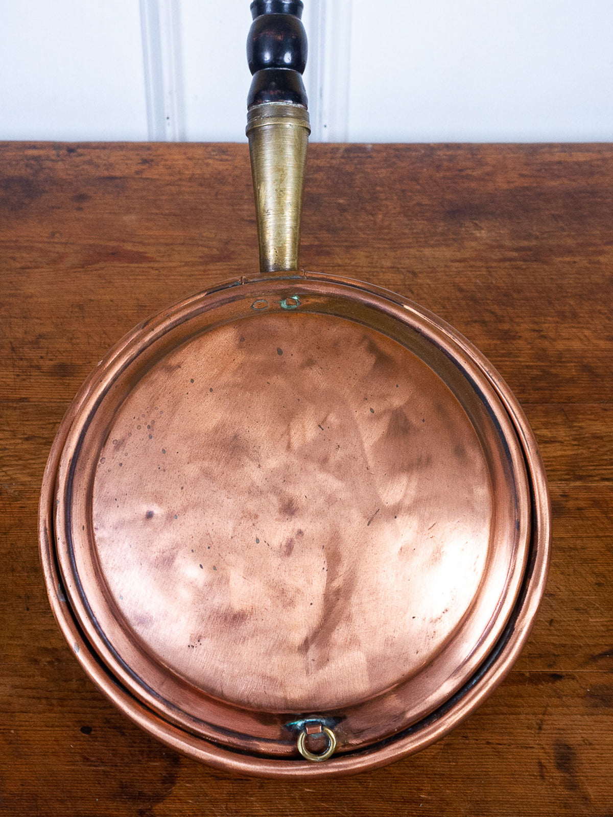 Antique Copper Bed Warmer with Brass Fittings & Long Turned Wooden Handle