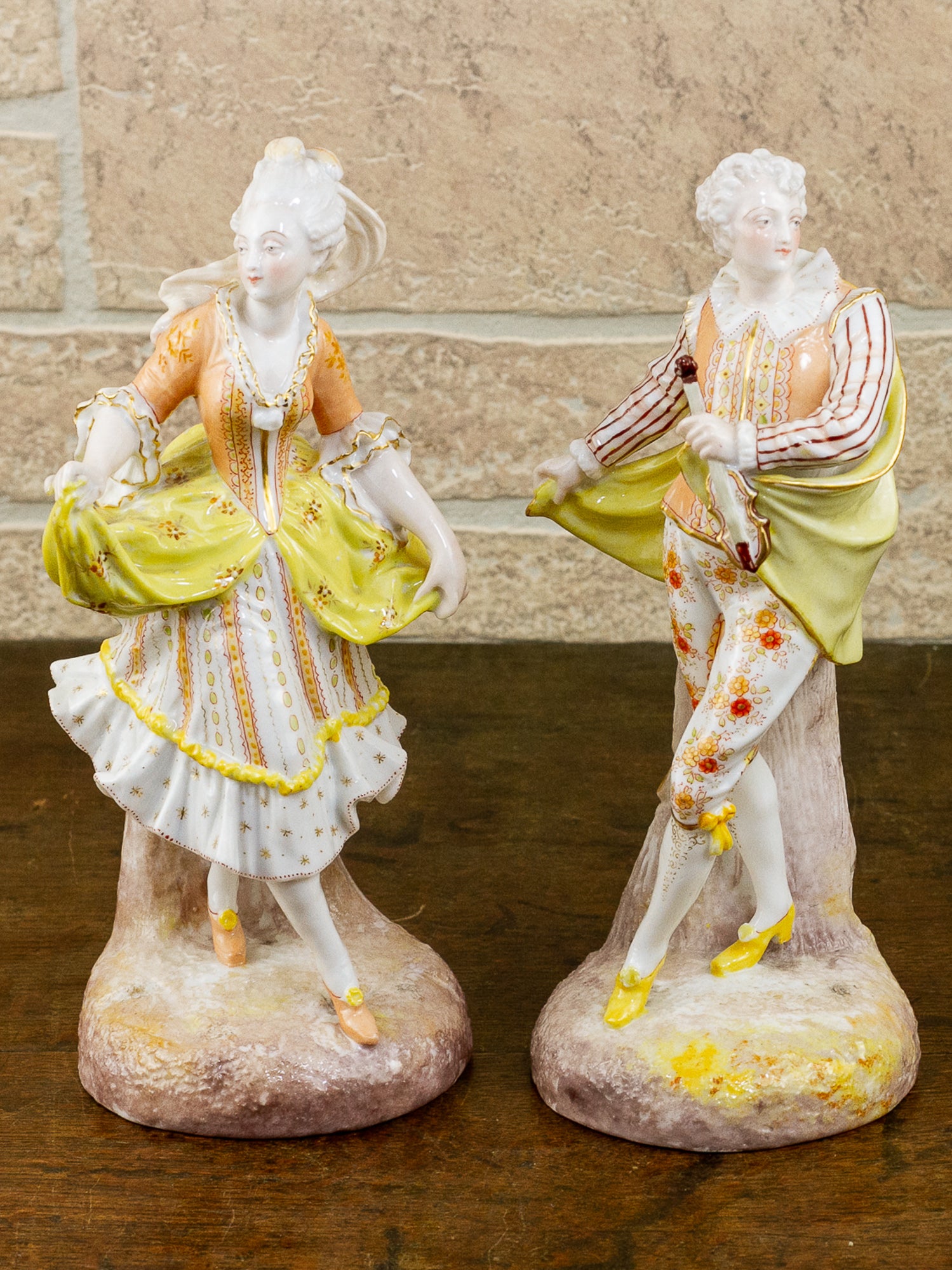 Antique Pair of 19th Century Hand Painted Continental Porcelain Figurines