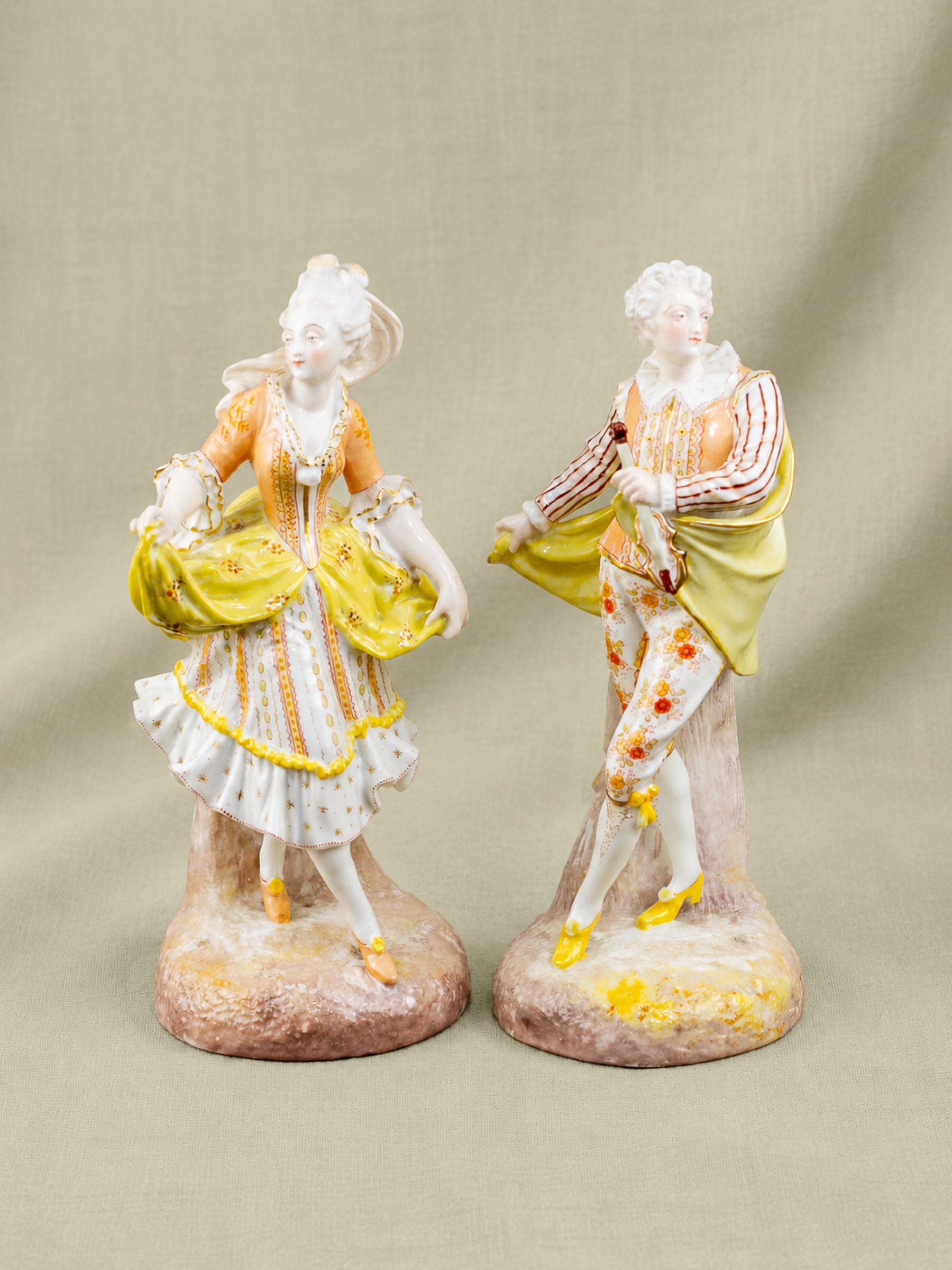 Antique Pair of 19th Century Hand Painted Continental Porcelain Figurines