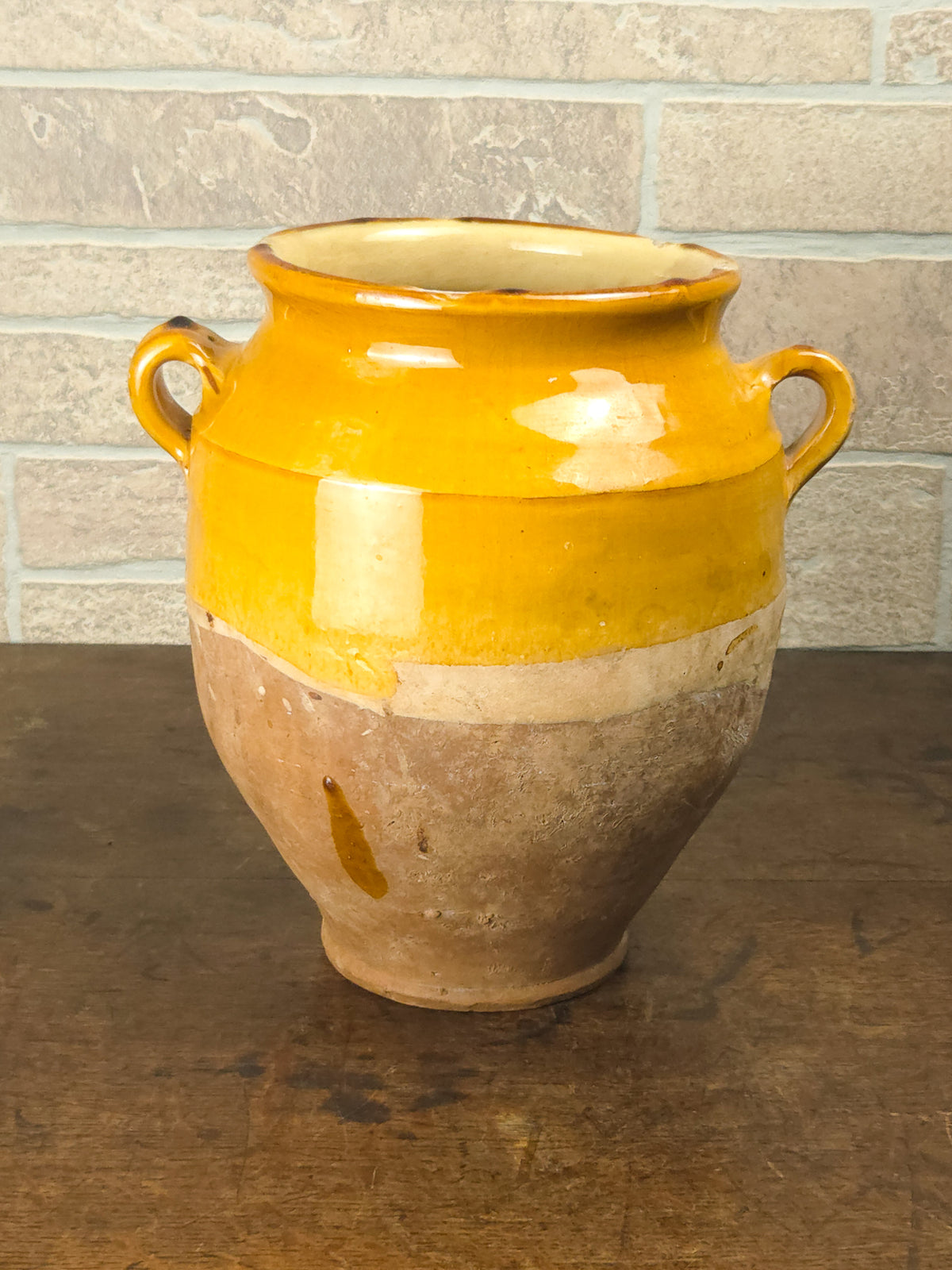 Antique French Country Yellow Glazed Terracotta Confit Pot