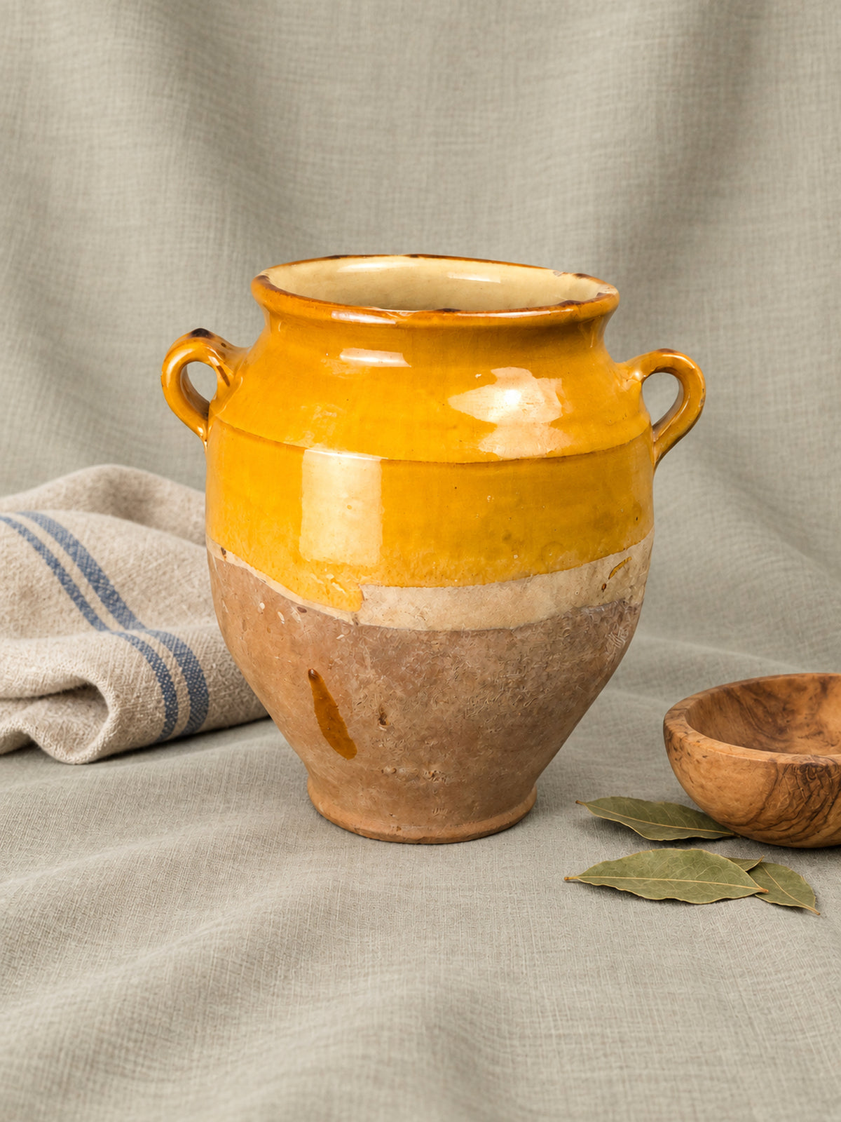 Antique French Country Yellow Glazed Terracotta Confit Pot