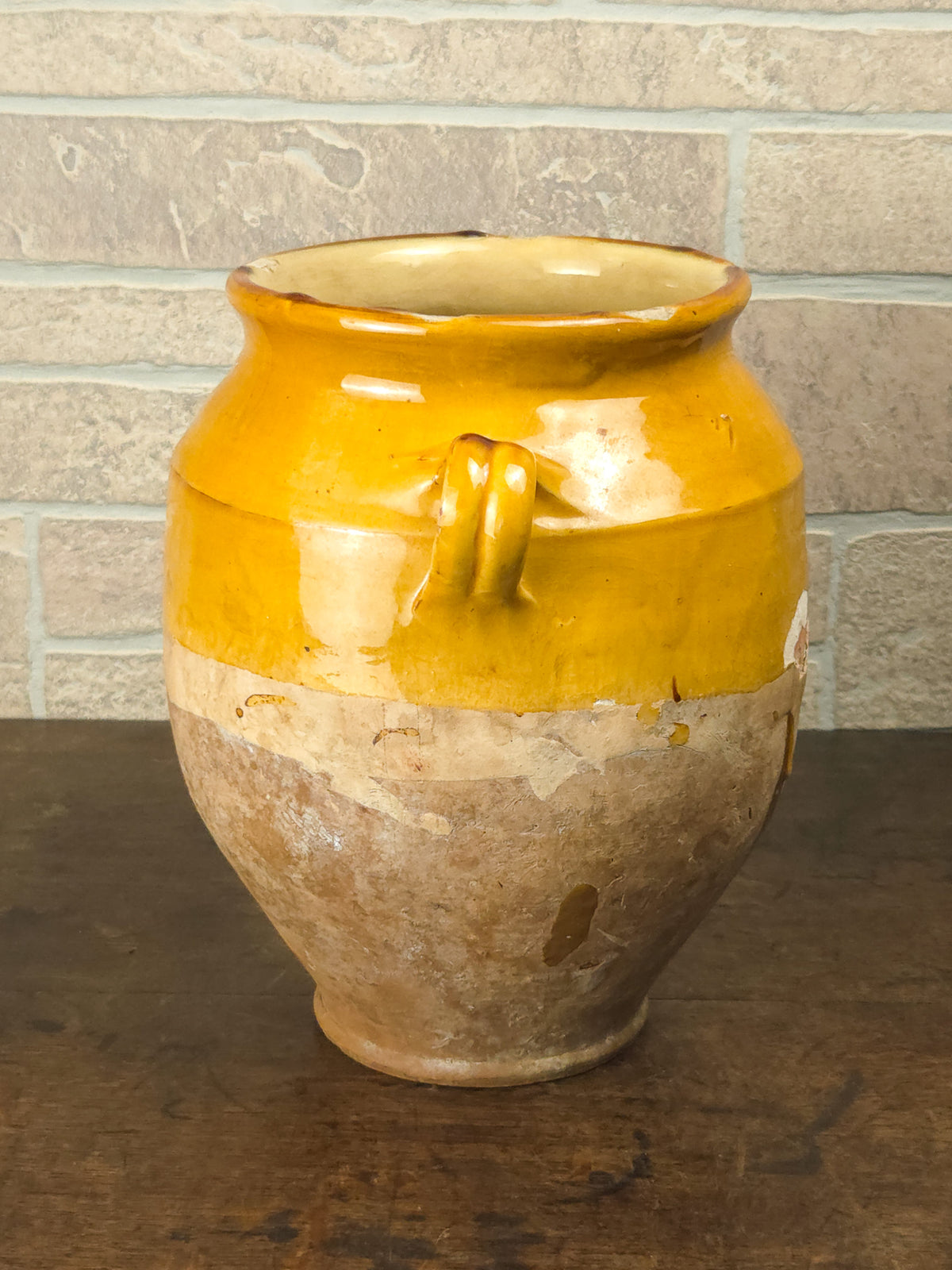 Antique French Country Yellow Glazed Terracotta Confit Pot