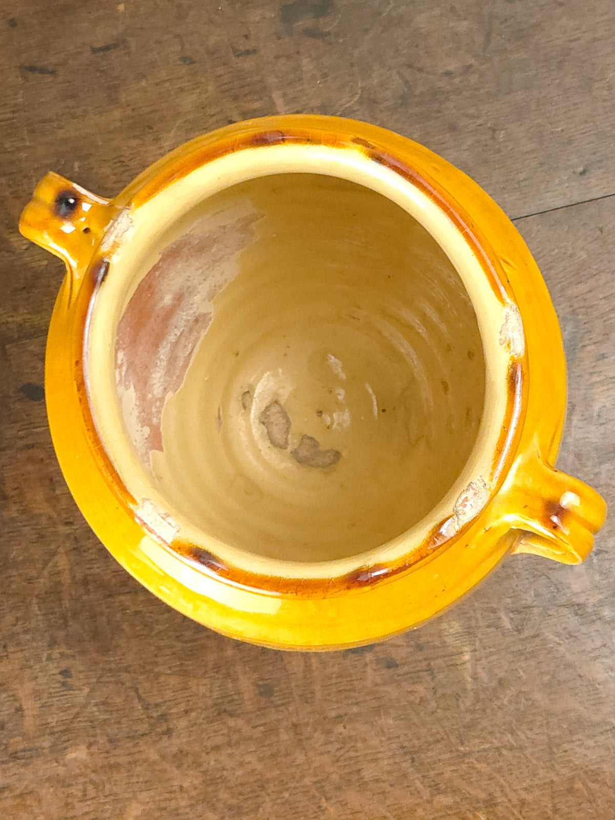 Antique French Country Yellow Glazed Terracotta Confit Pot