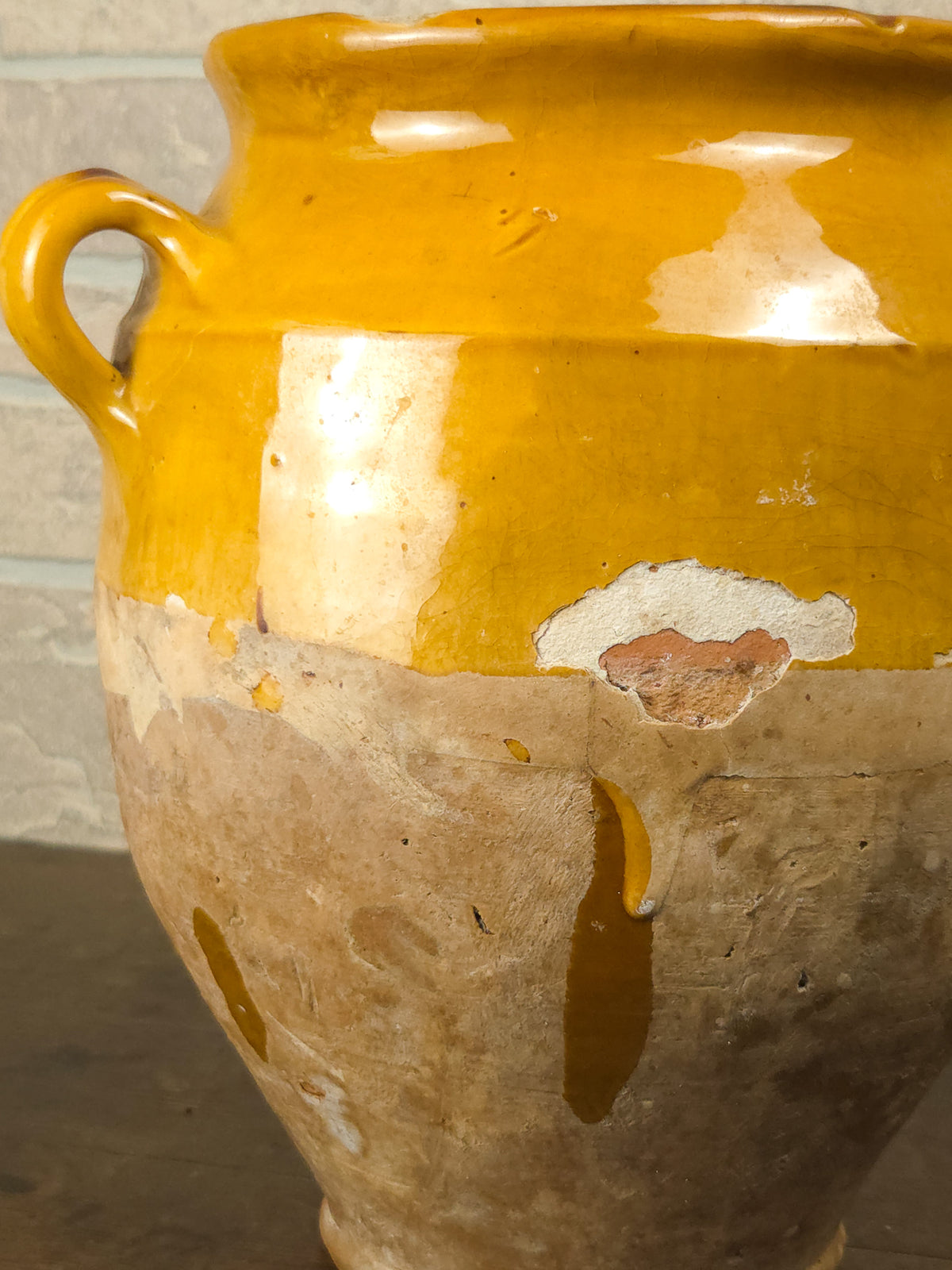 Antique French Country Yellow Glazed Terracotta Confit Pot