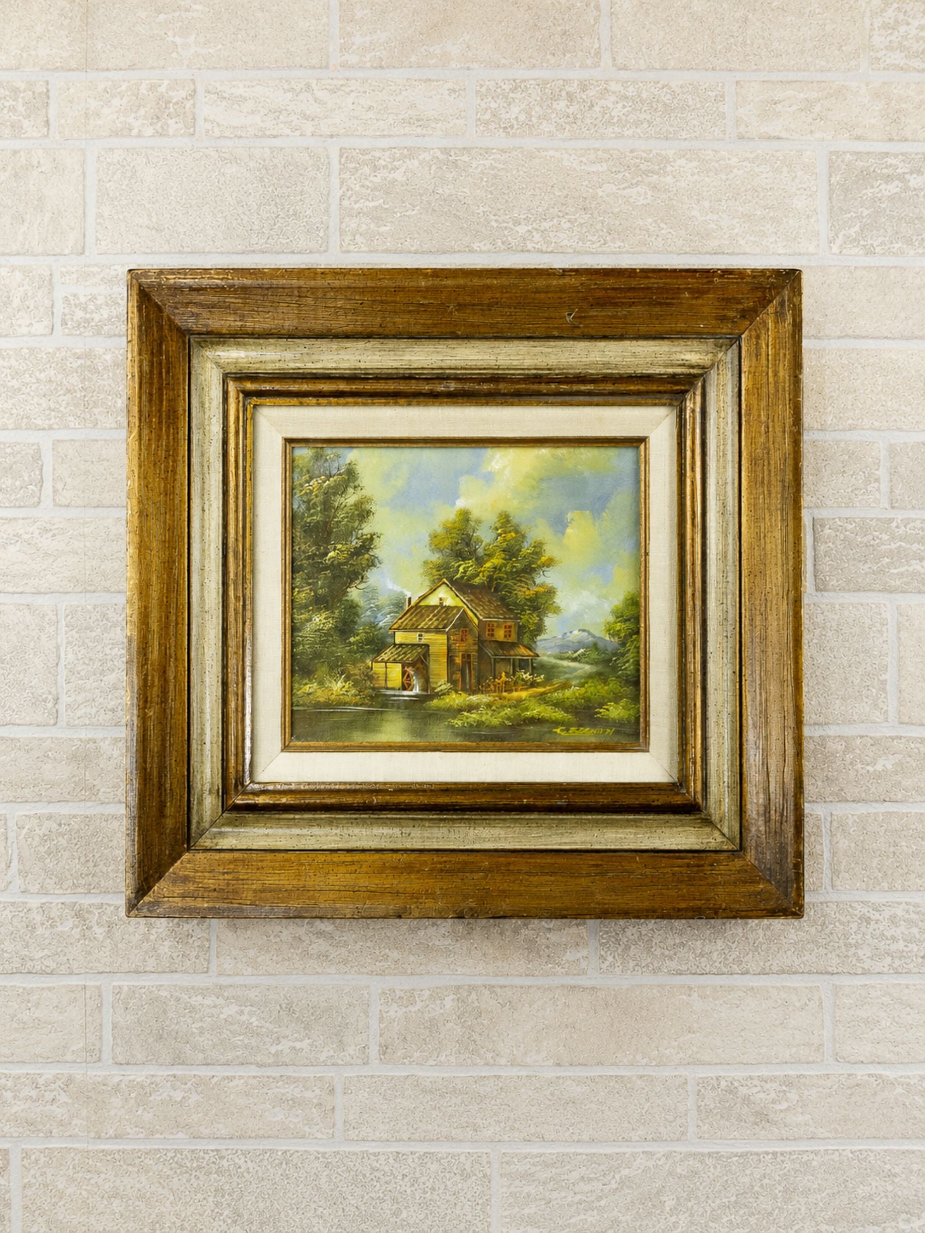 Vintage Gallery Framed Original Oil On Canvas Painting, Old Country Cabin Scene Artist Signed K. Bernath