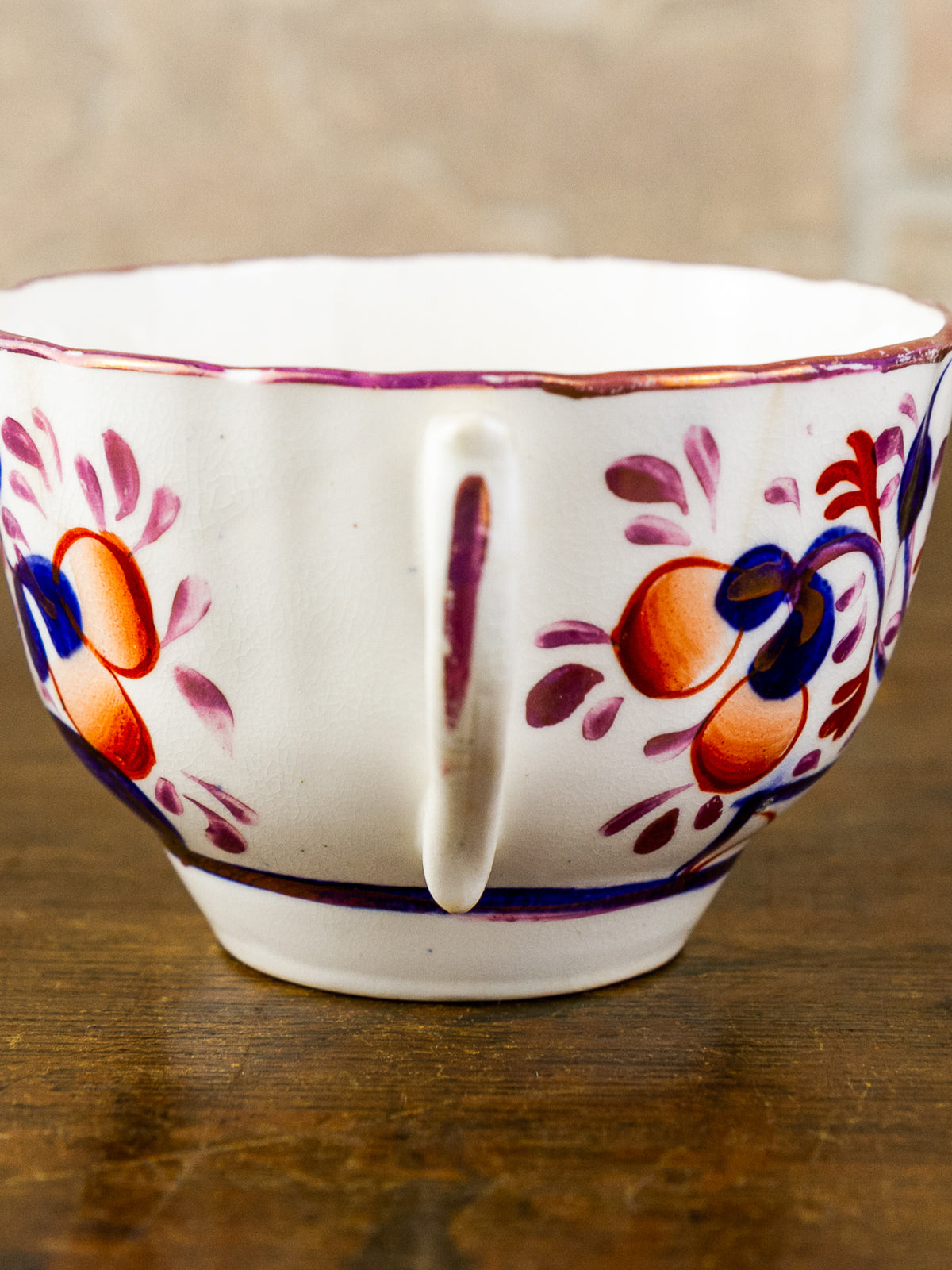 Antique Gaudy Welsh Tea Cup, Saucer & Side Plate Trio 19th C. British.