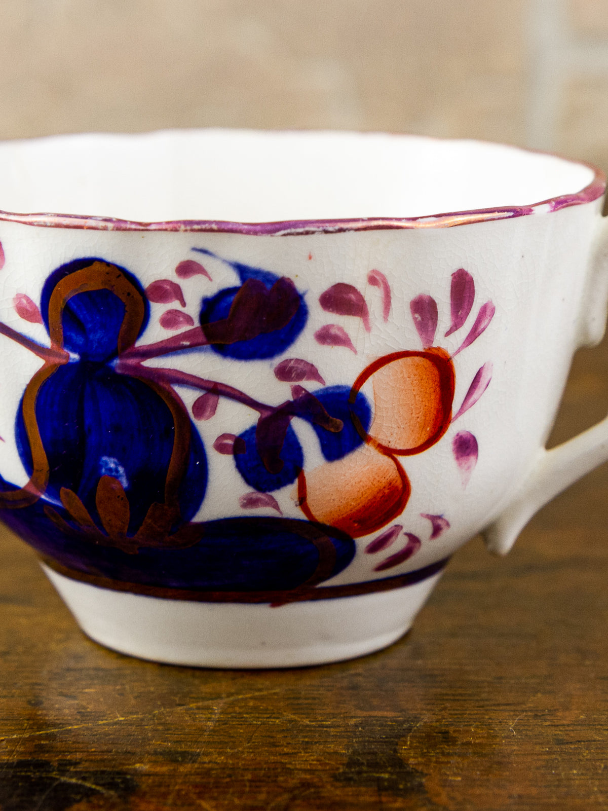 Antique Gaudy Welsh Tea Cup, Saucer & Side Plate Trio 19th C. British.