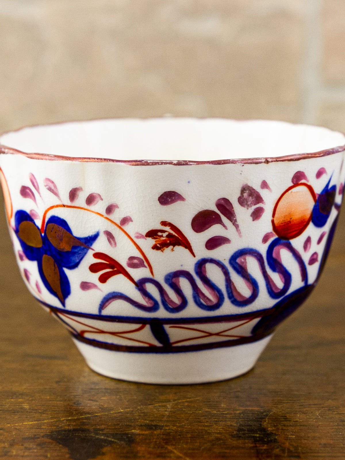 Antique Gaudy Welsh Tea Cup, Saucer & Side Plate Trio 19th C. British.