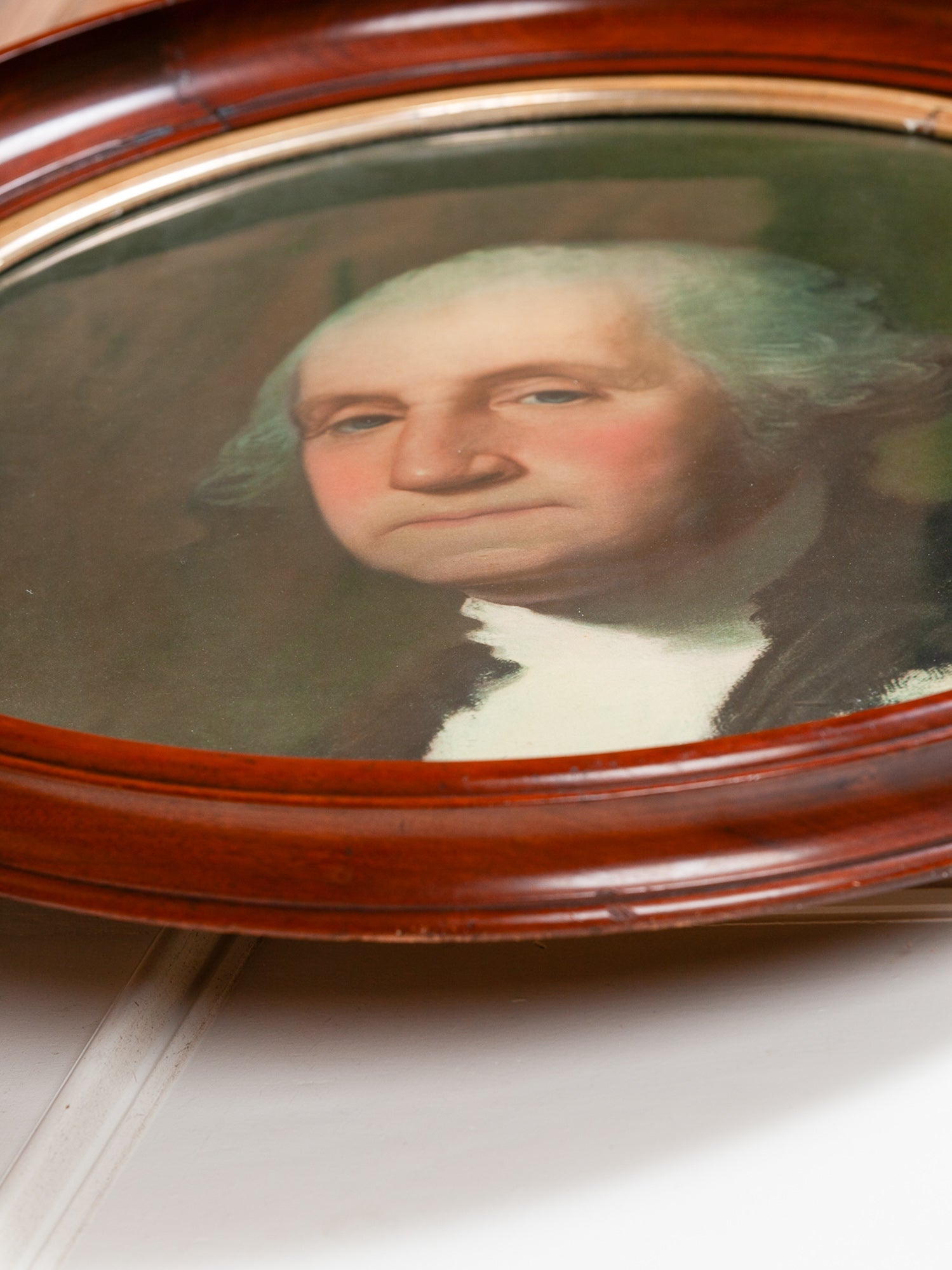George Washington Portrait in Large Round Walnut & Gilt Frame