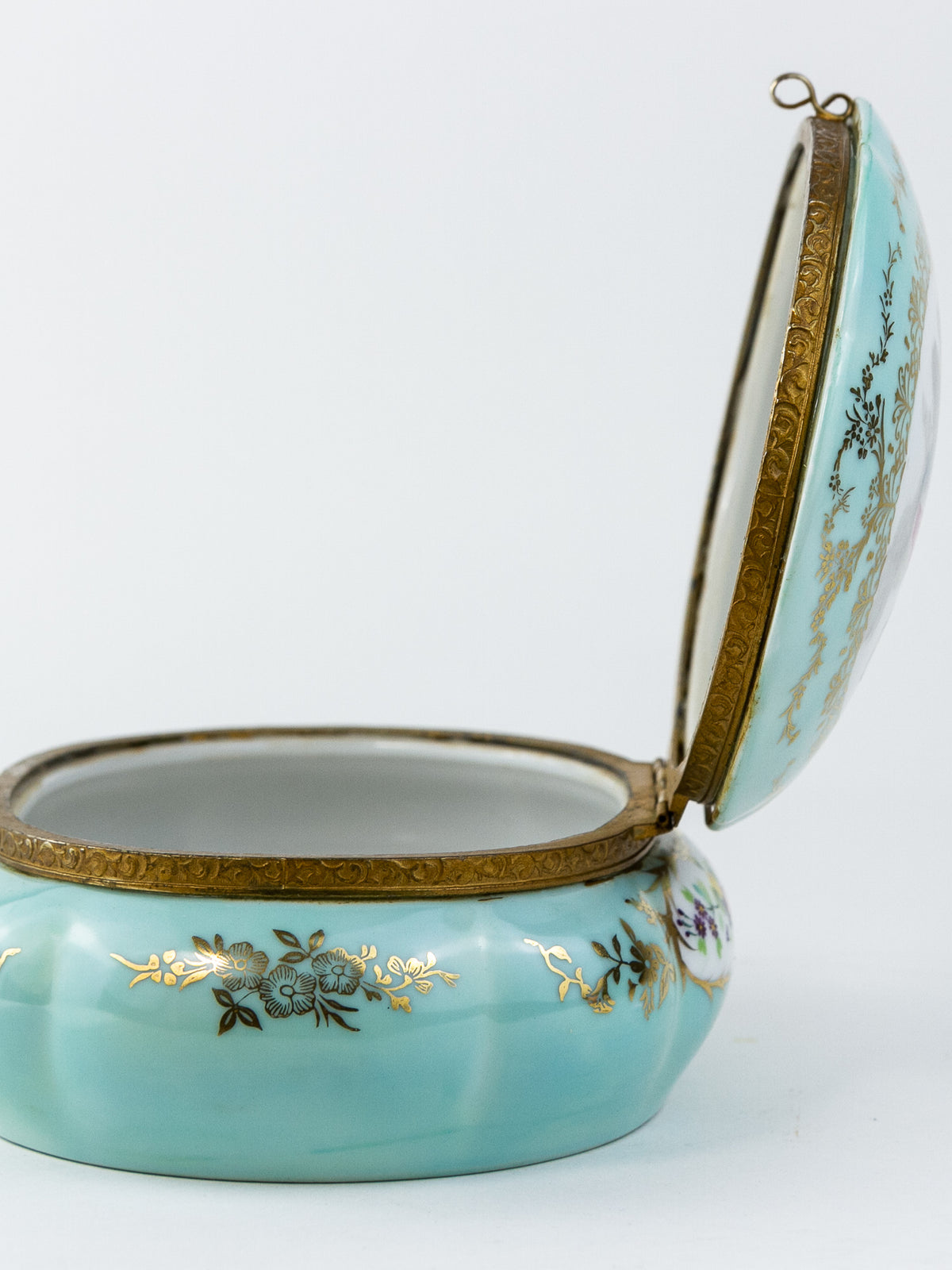 Antique German Hand-Painted Porcelain Cherub Powder Box