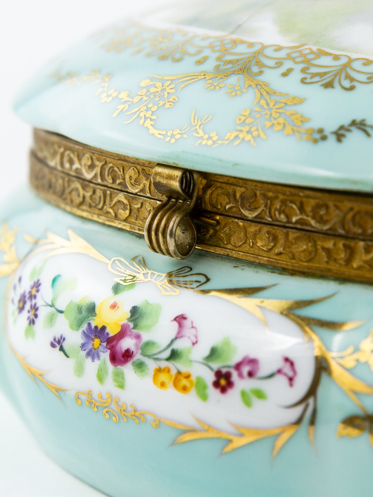 Antique German Hand-Painted Porcelain Cherub Powder Box