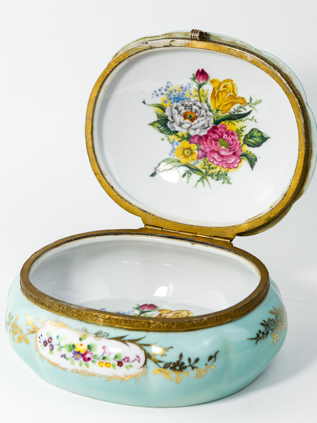 Antique German Hand-Painted Porcelain Cherub Powder Box