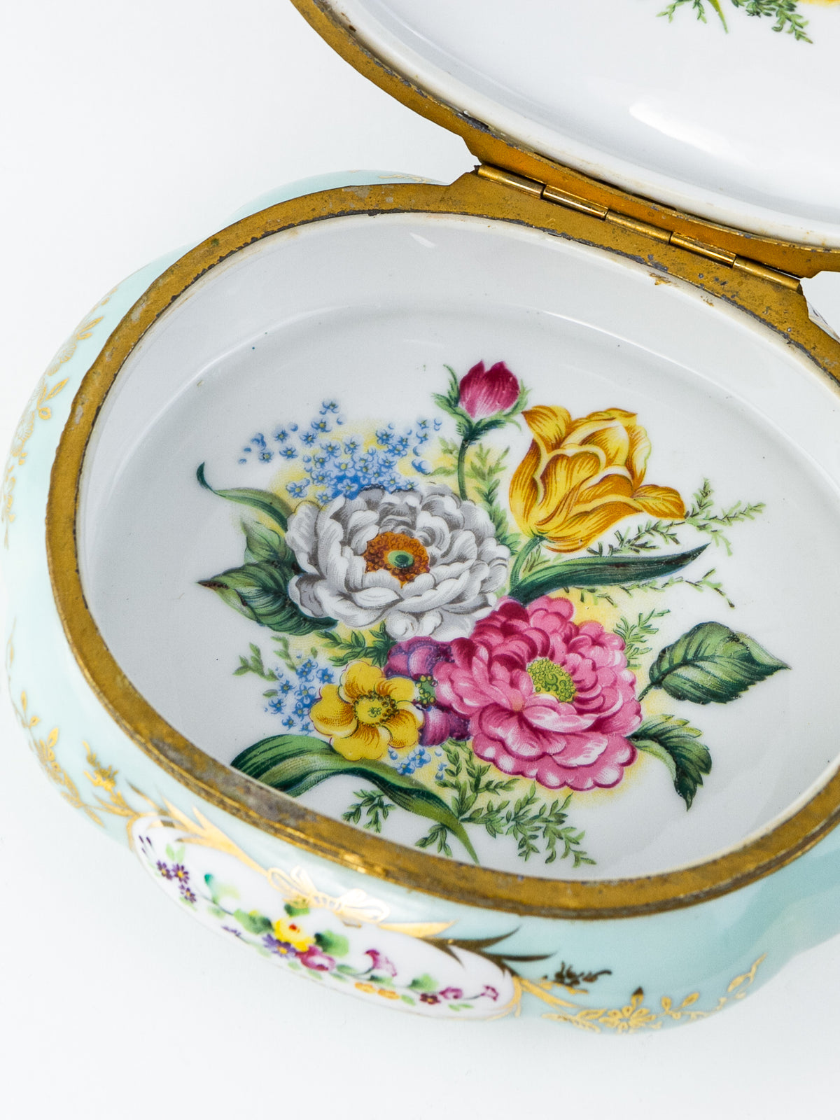 Antique German Hand-Painted Porcelain Cherub Powder Box