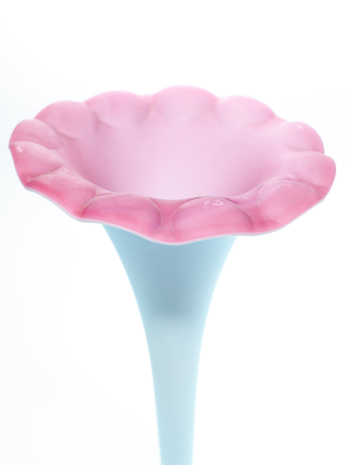 Antique Pairpoint Blue & Pink Satin Glass Trumpet Vase