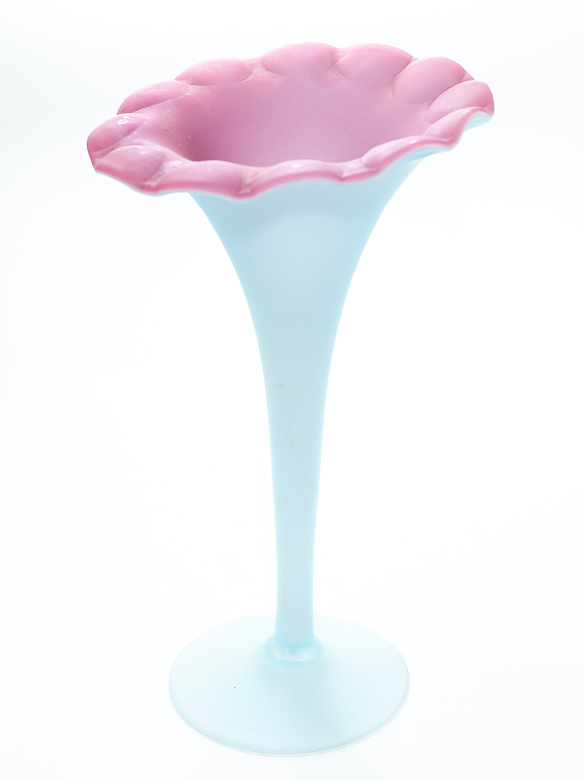Antique Pairpoint Blue & Pink Satin Glass Trumpet Vase