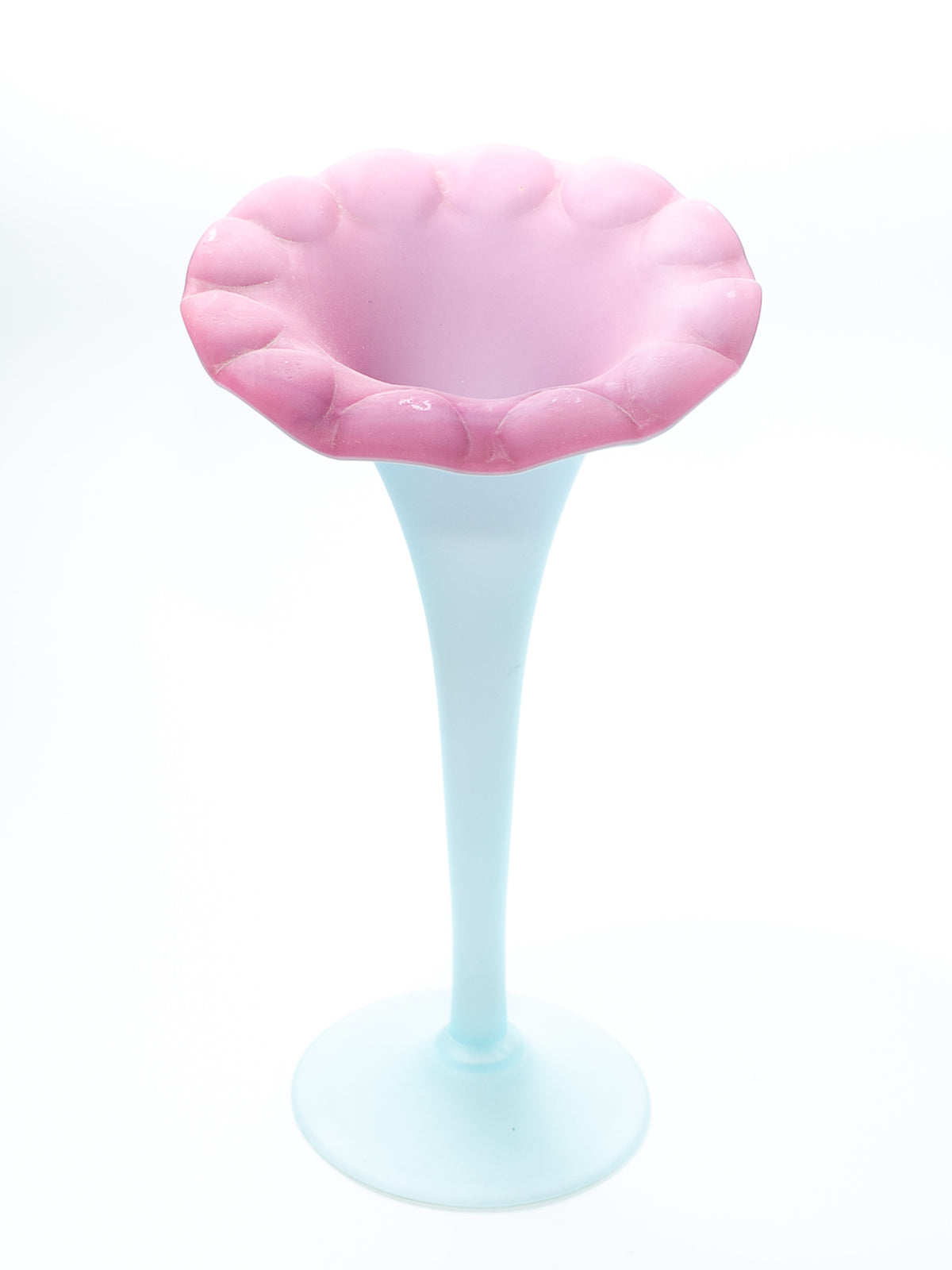 Antique Pairpoint Blue & Pink Satin Glass Trumpet Vase