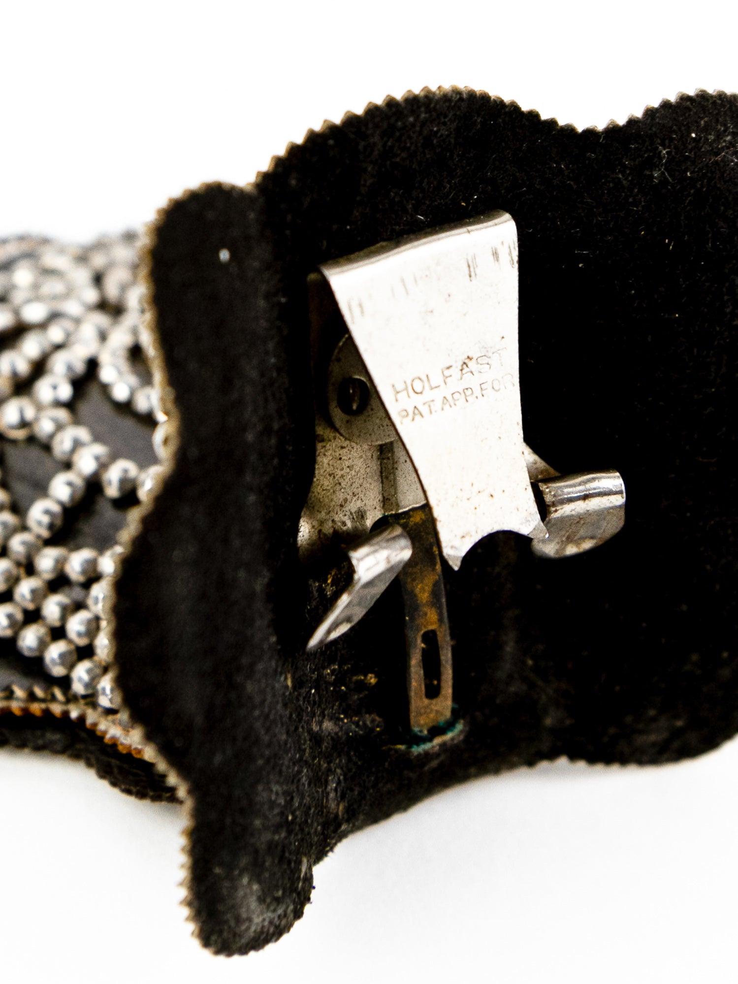 Holfast Cut Steel & Leather Shoe Clips, Circa 1900