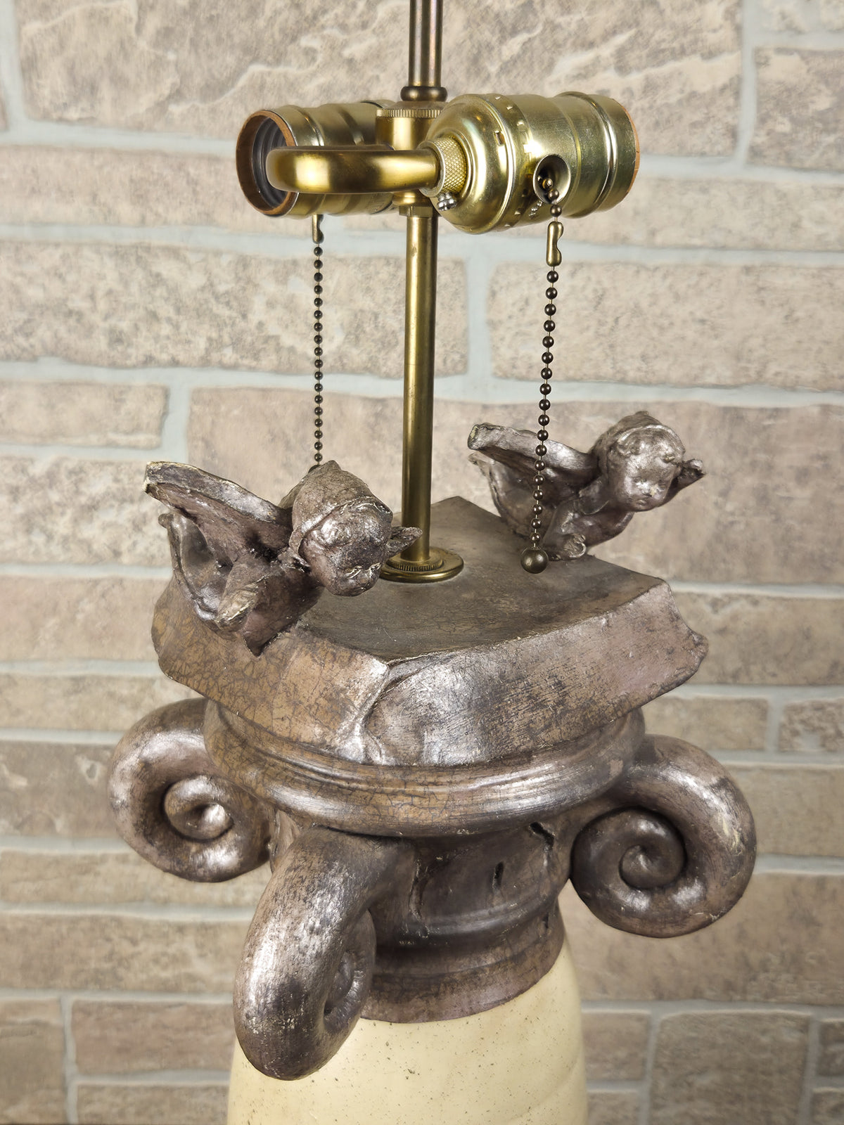 Vintage Burts Cason Hollywood Regency Table Lamp with Cherubs & Original Shade