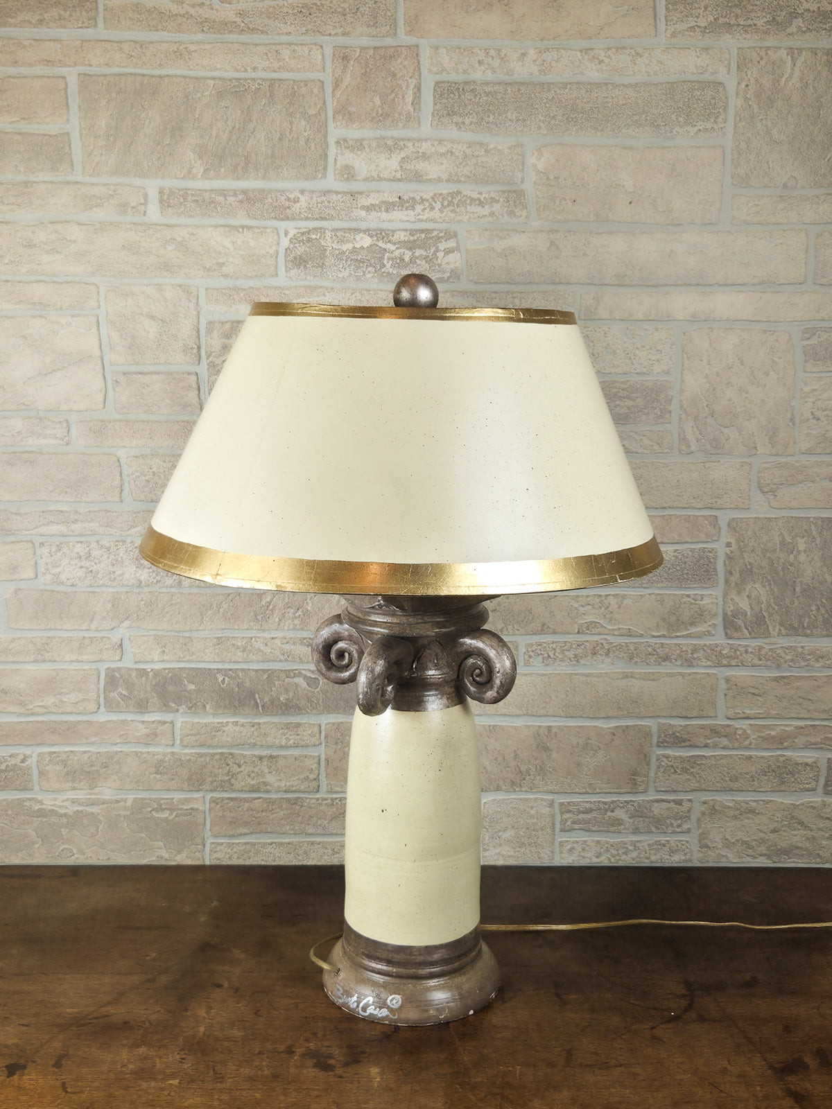 Vintage Burts Cason Hollywood Regency Table Lamp with Cherubs & Original Shade