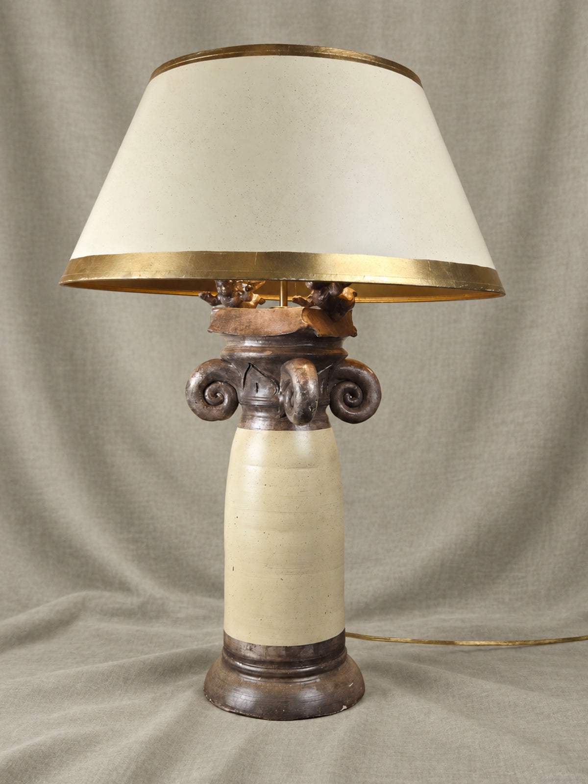 Vintage Burts Cason Hollywood Regency Table Lamp with Cherubs & Original Shade