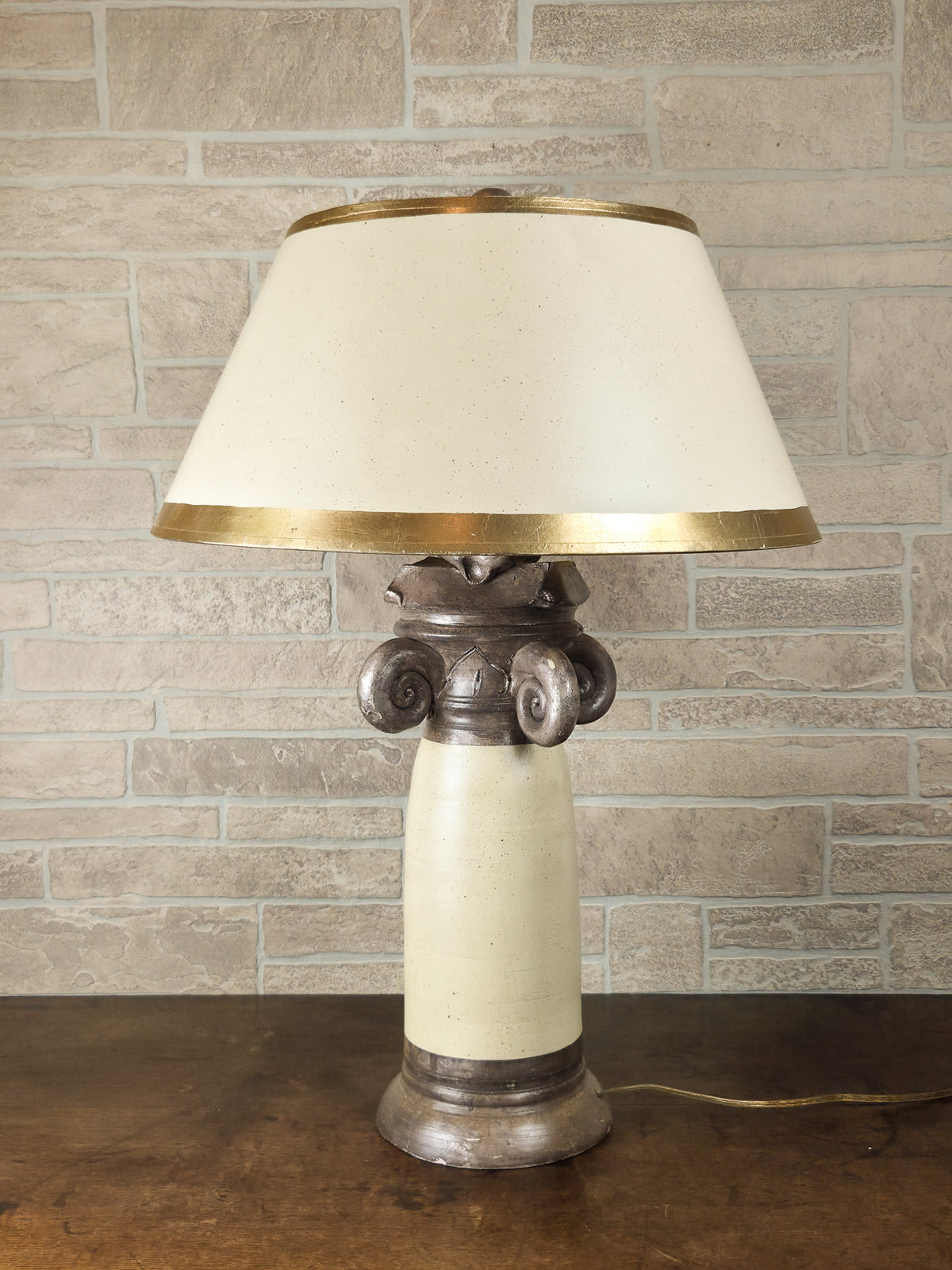 Vintage Burts Cason Hollywood Regency Table Lamp with Cherubs & Original Shade