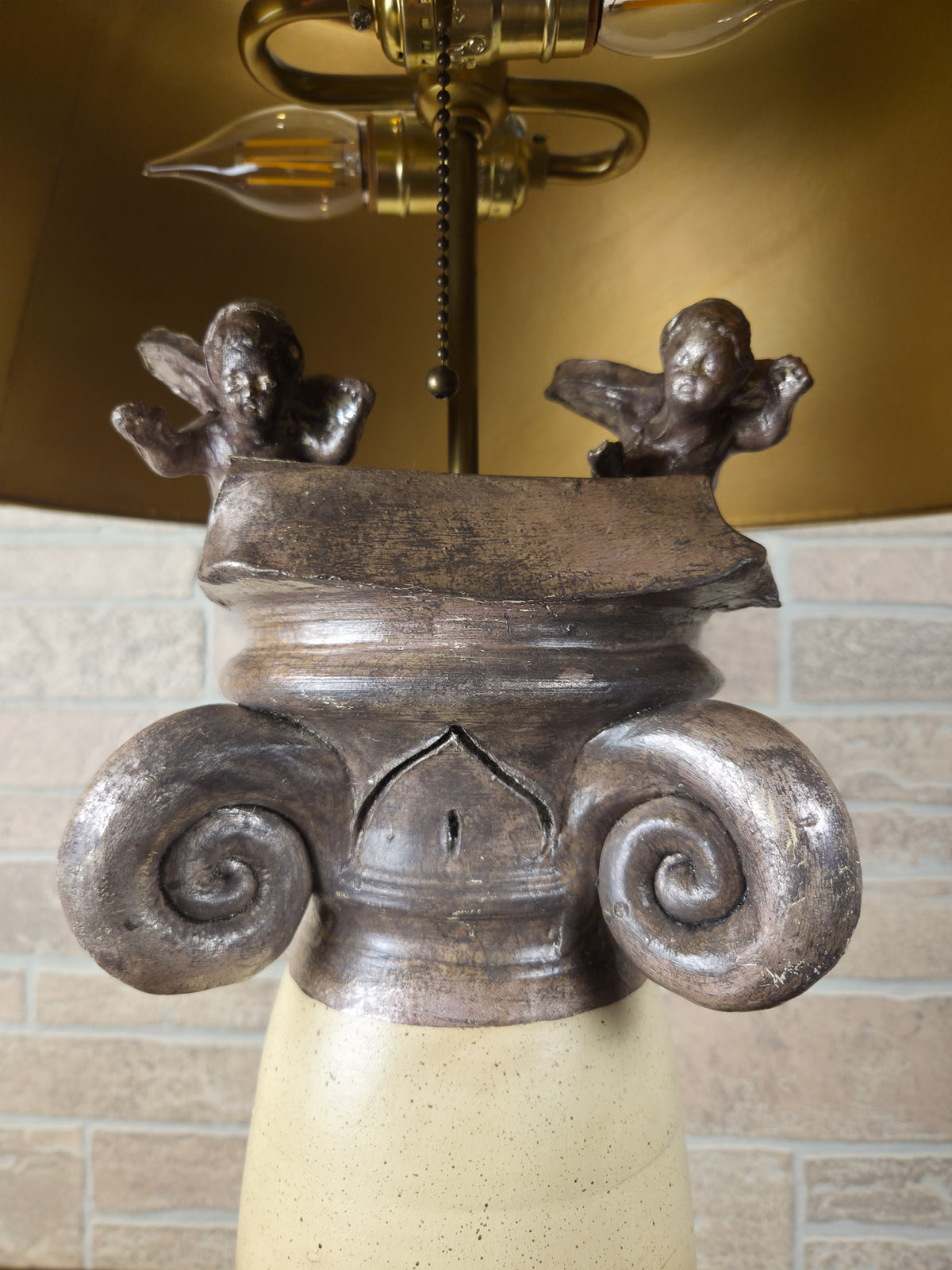 Vintage Burts Cason Hollywood Regency Table Lamp with Cherubs & Original Shade