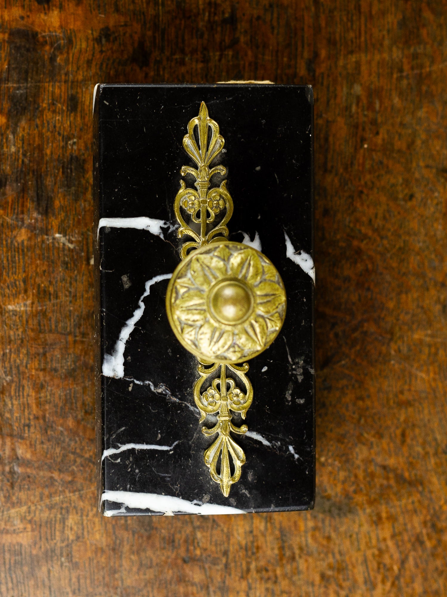 French Black Marble & Gilt Bronze Double Inkwell Desk Set