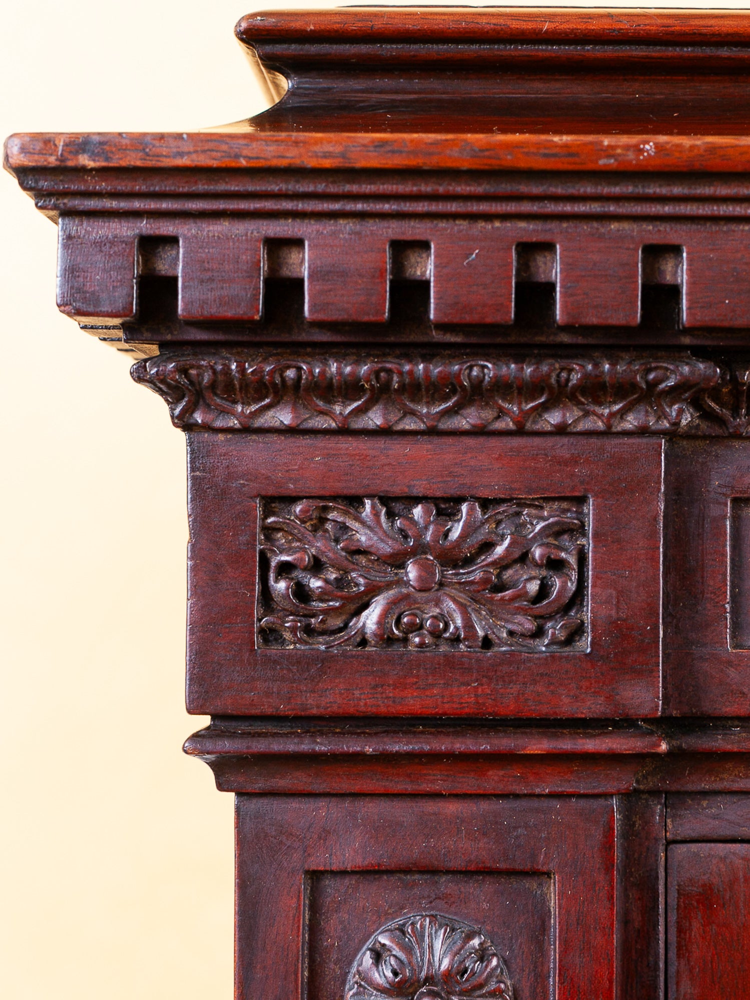 Antique Carved Mahogany Coat Closet Cupboard