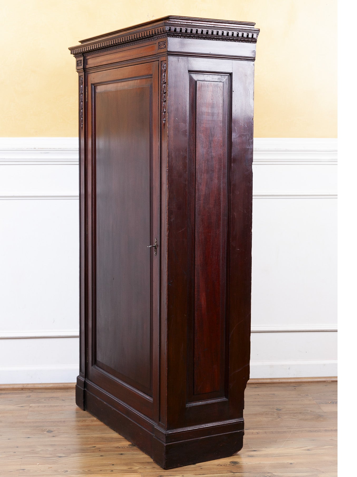 Antique Carved Mahogany Coat Closet Cupboard
