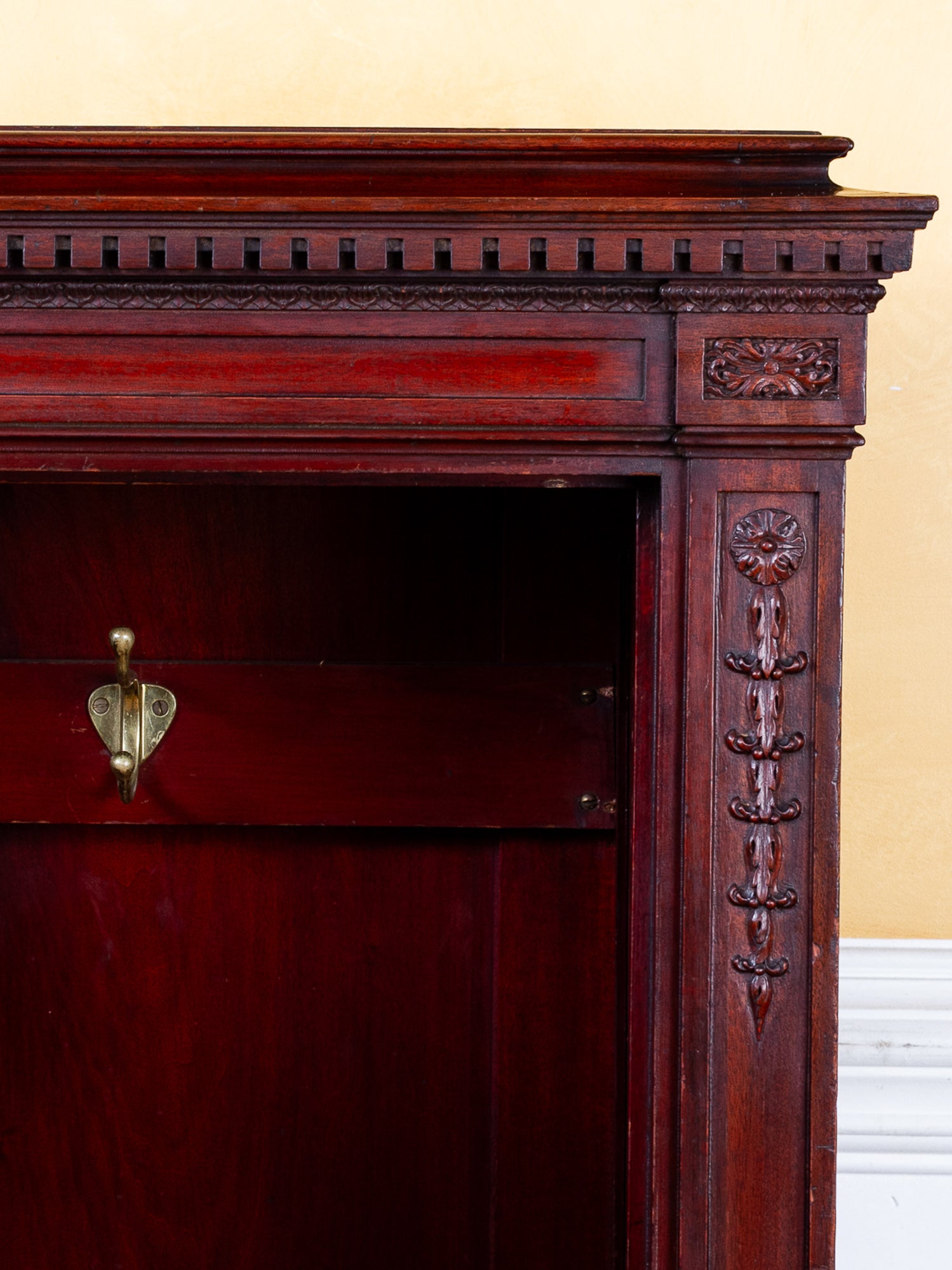 Antique Carved Mahogany Coat Closet Cupboard