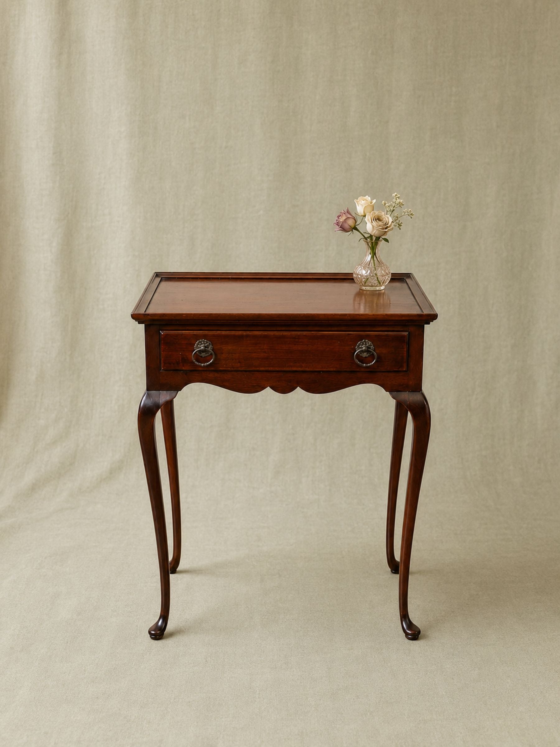 Vintage Queen Anne Style Mahogany Tray-Top Side Table by Abraham & Straus