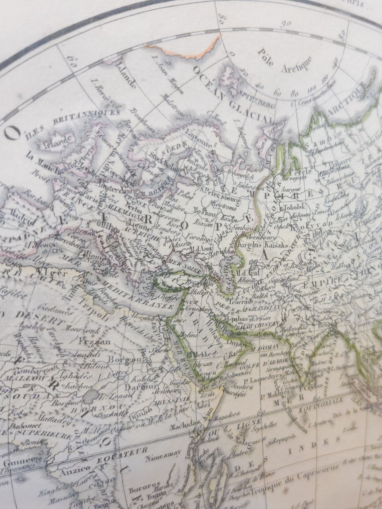 Antique Hand-Colored World Map by Pierre Lapie, 1816