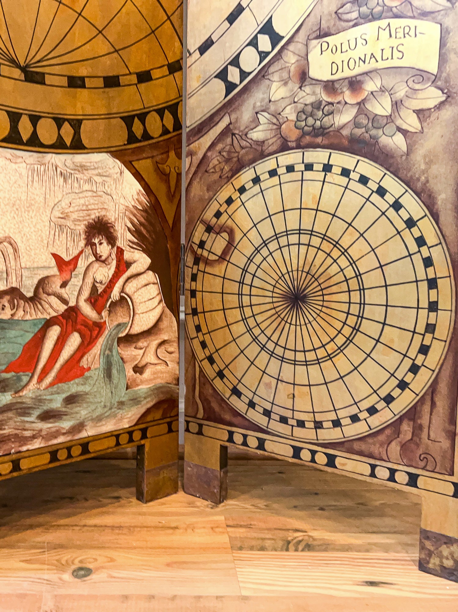Monumental Mid 20th Century 6 Panel Room Divider, Screen, Hand Decorated Polus Arcticus, Antarcticus Atlas.