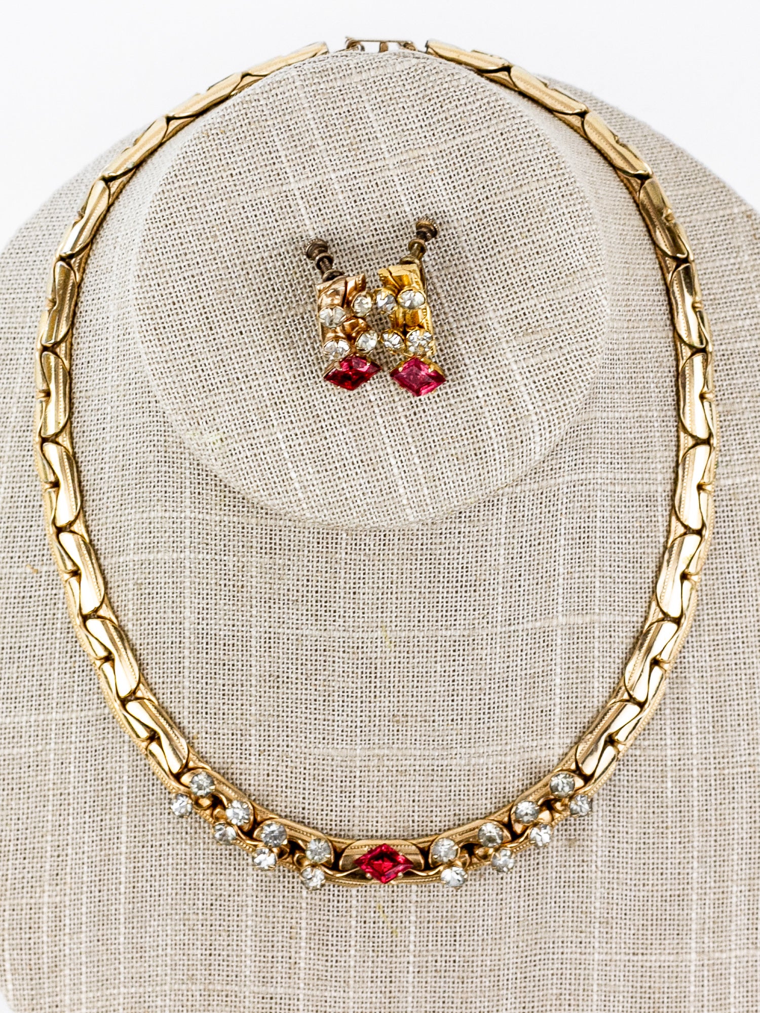 Vintage Sterling Silver & Gold Overlay Necklace and Earrings Set, Circa 1940