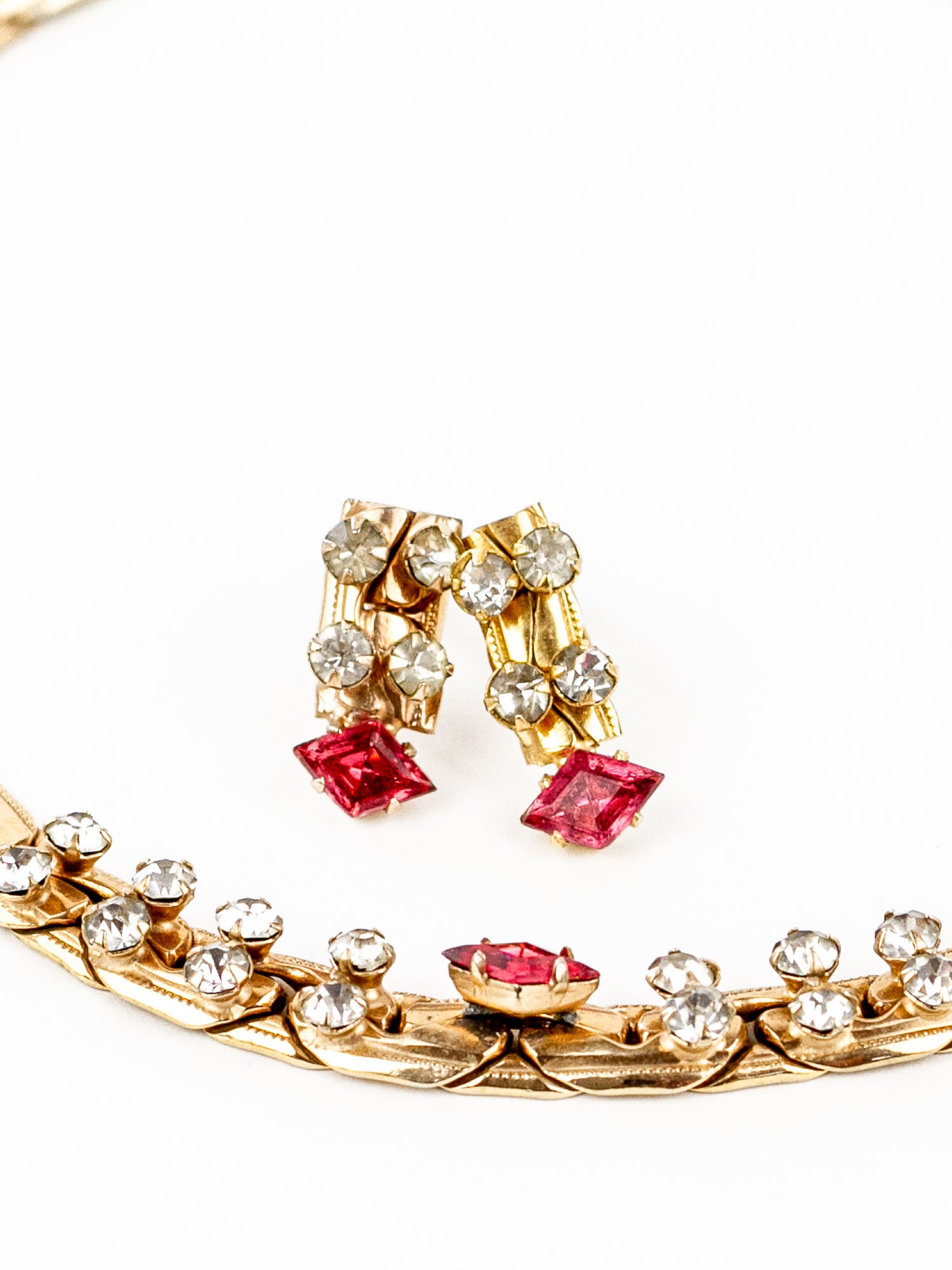Vintage Sterling Silver & Gold Overlay Necklace and Earrings Set, Circa 1940