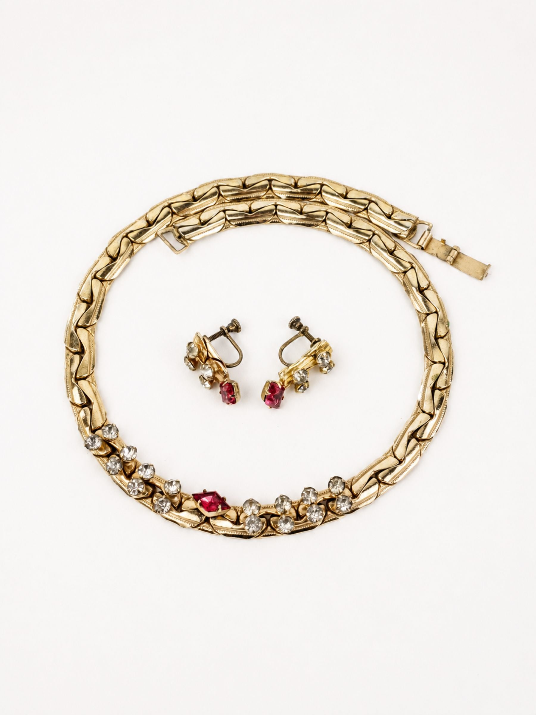 Vintage Sterling Silver & Gold Overlay Necklace and Earrings Set, Circa 1940