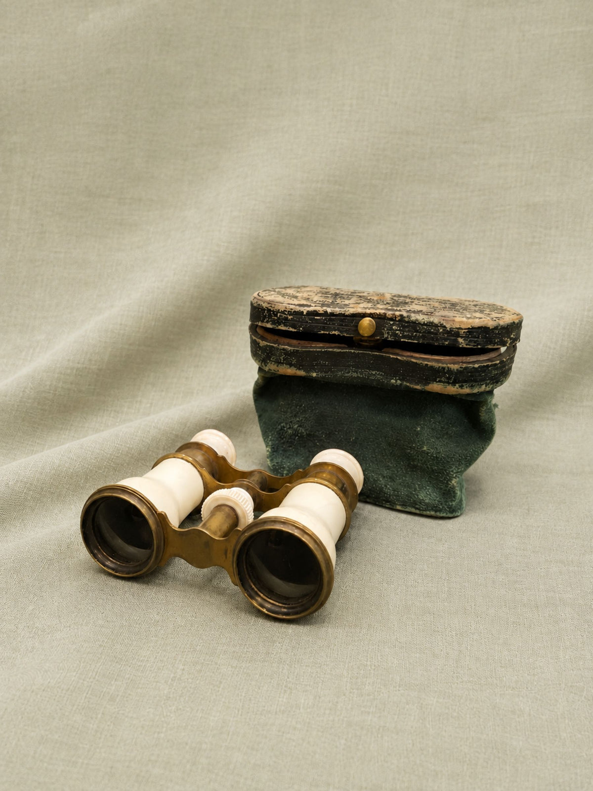 19th Century Brass & Bone Opera Glasses with Original Case