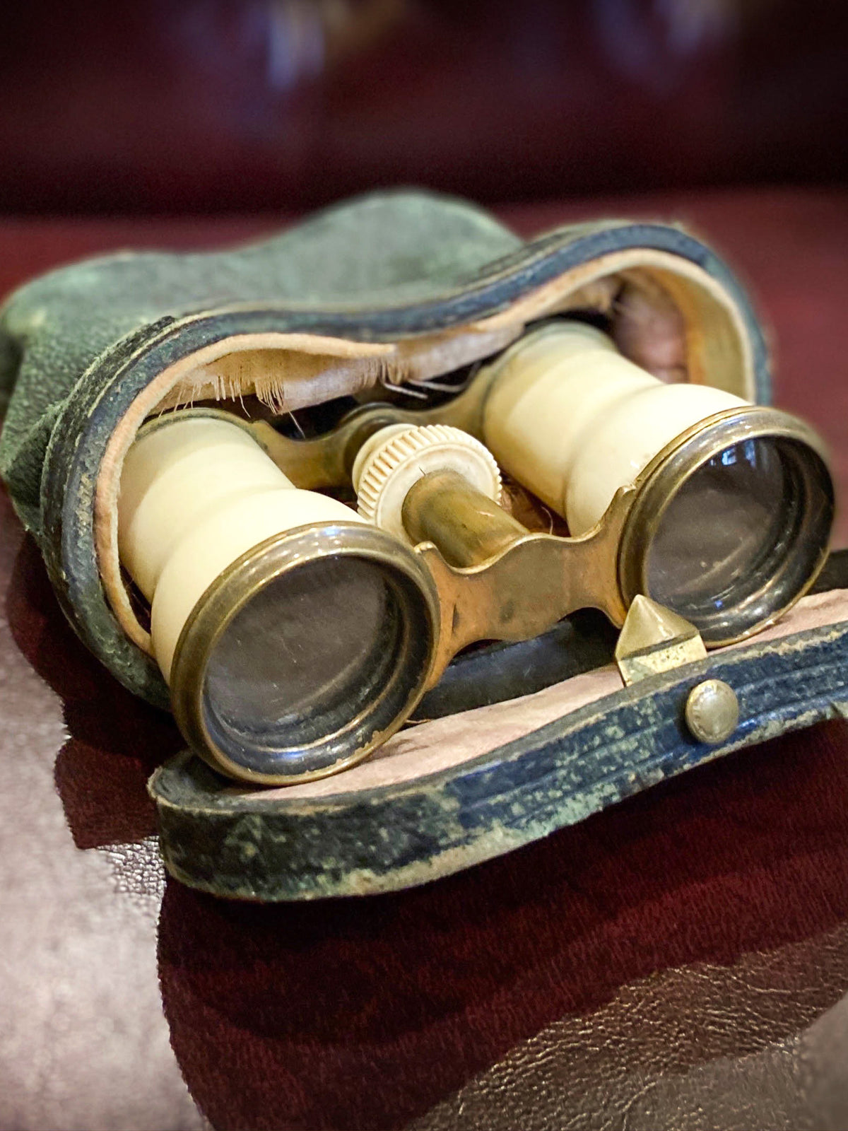 19th Century Brass & Bone Opera Glasses with Original Case