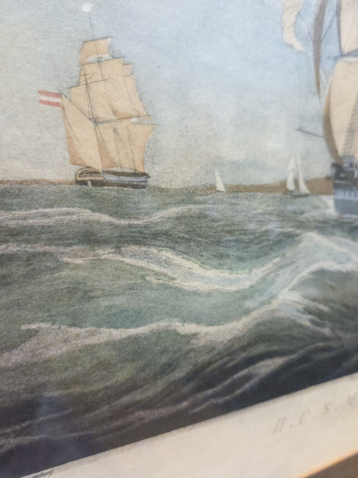 Antique 1834 Hand-Colored Maritime Aquatint – H.C.S. MacQueen off the Start – William John Higgins