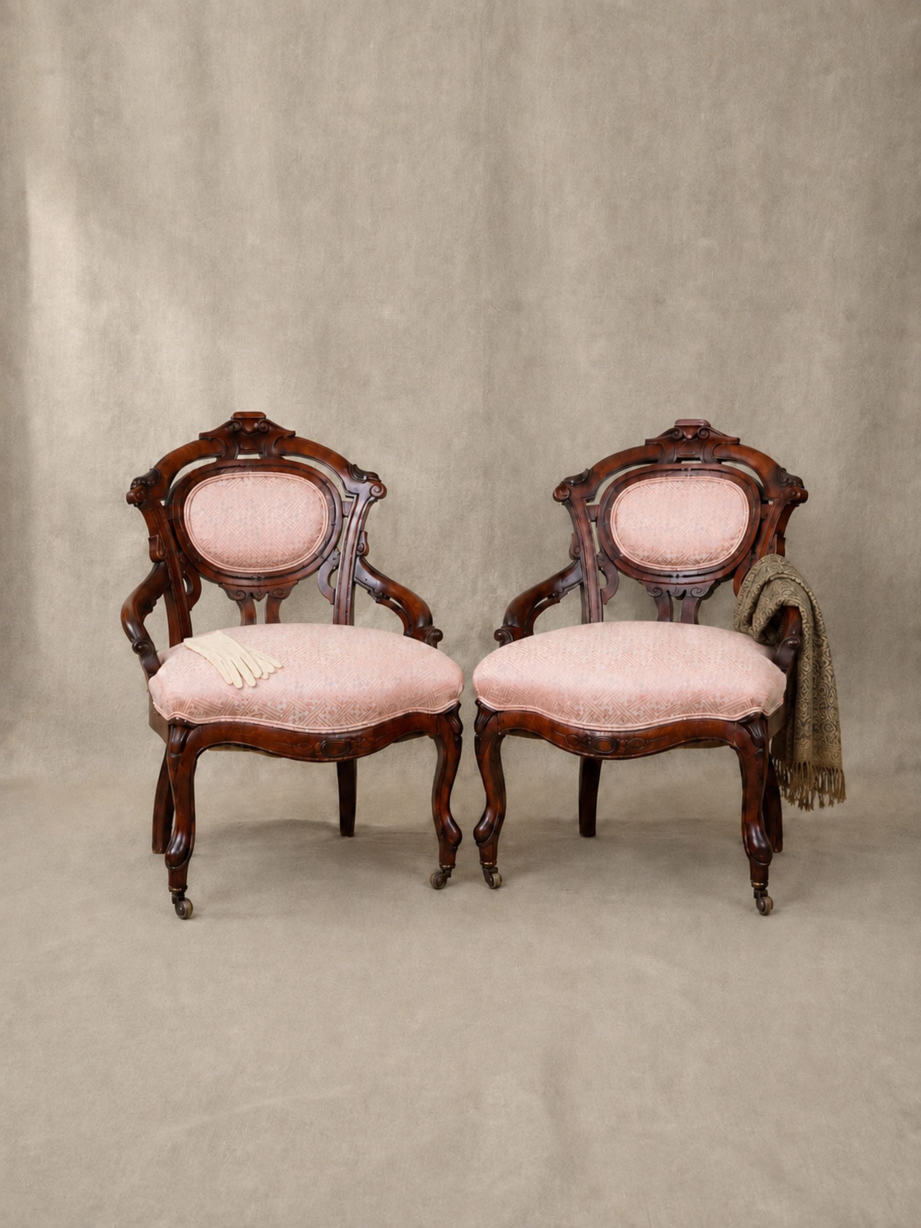 Pair of Antique Victorian Renaissance Revival Walnut Parlor Chairs