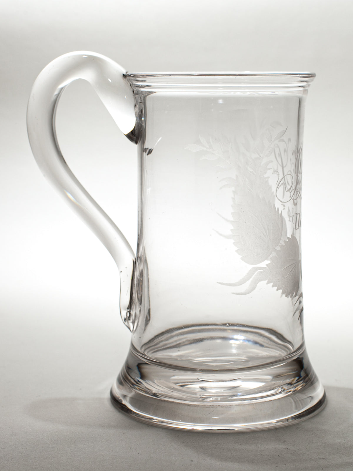 English Victorian Blown Glass Tankard, Monogrammed &amp; Dated 1864